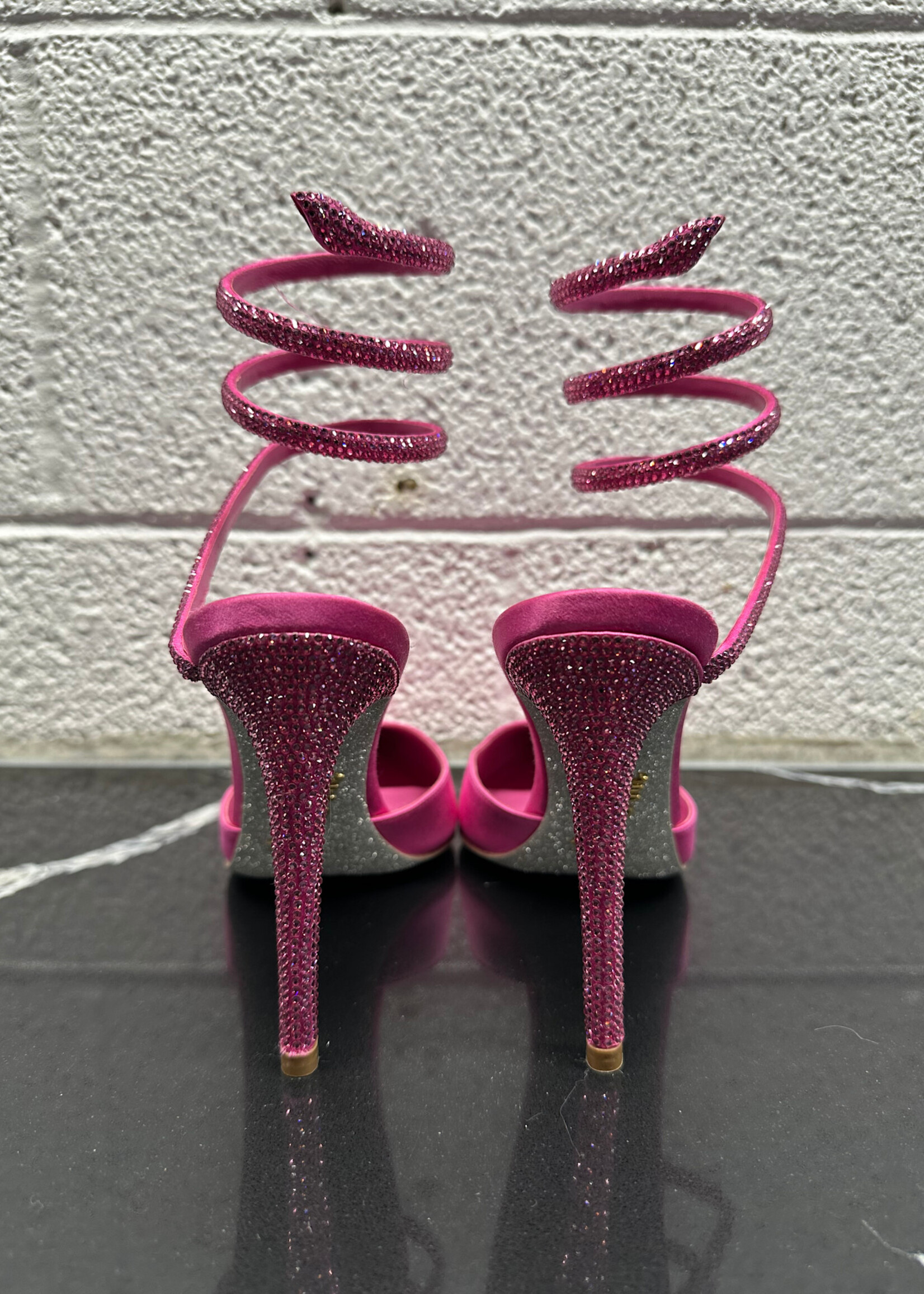 Rene Caovilla Satin Hot Pink Wrap Heel 37/7