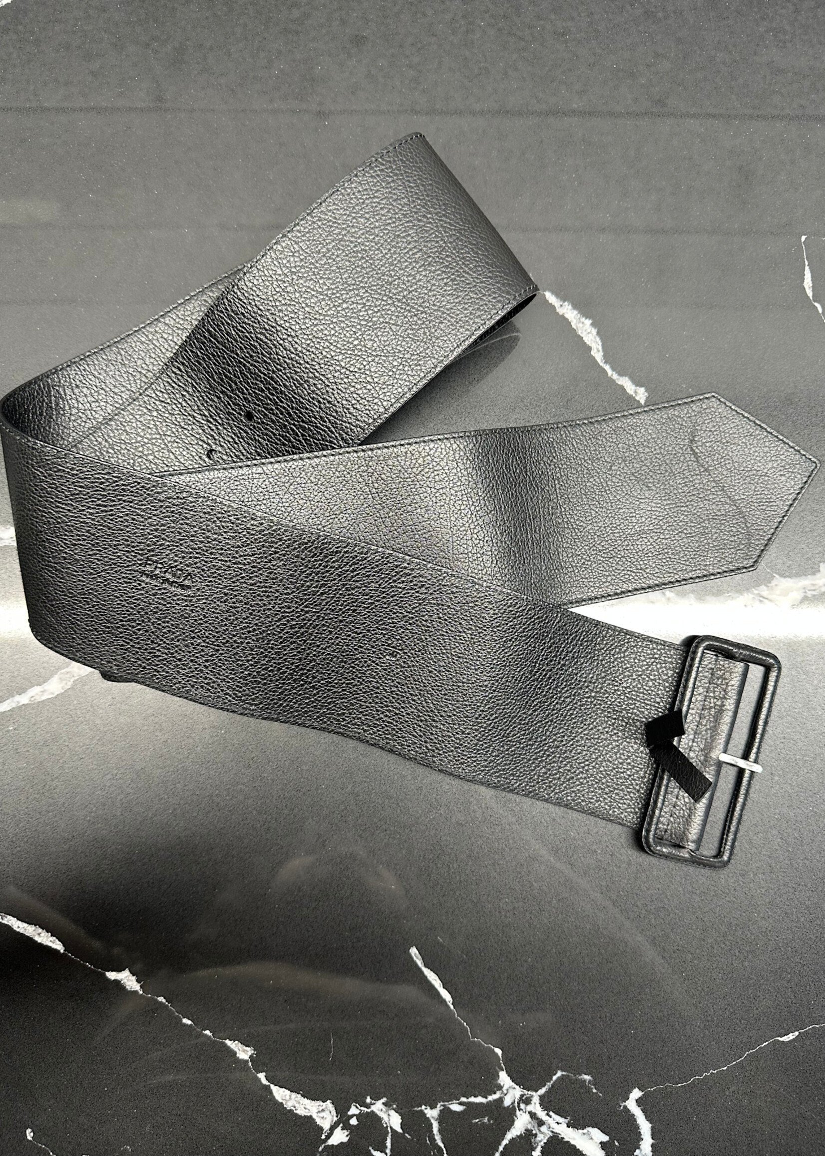 Prada Black Wide Leather Belt Fem 32