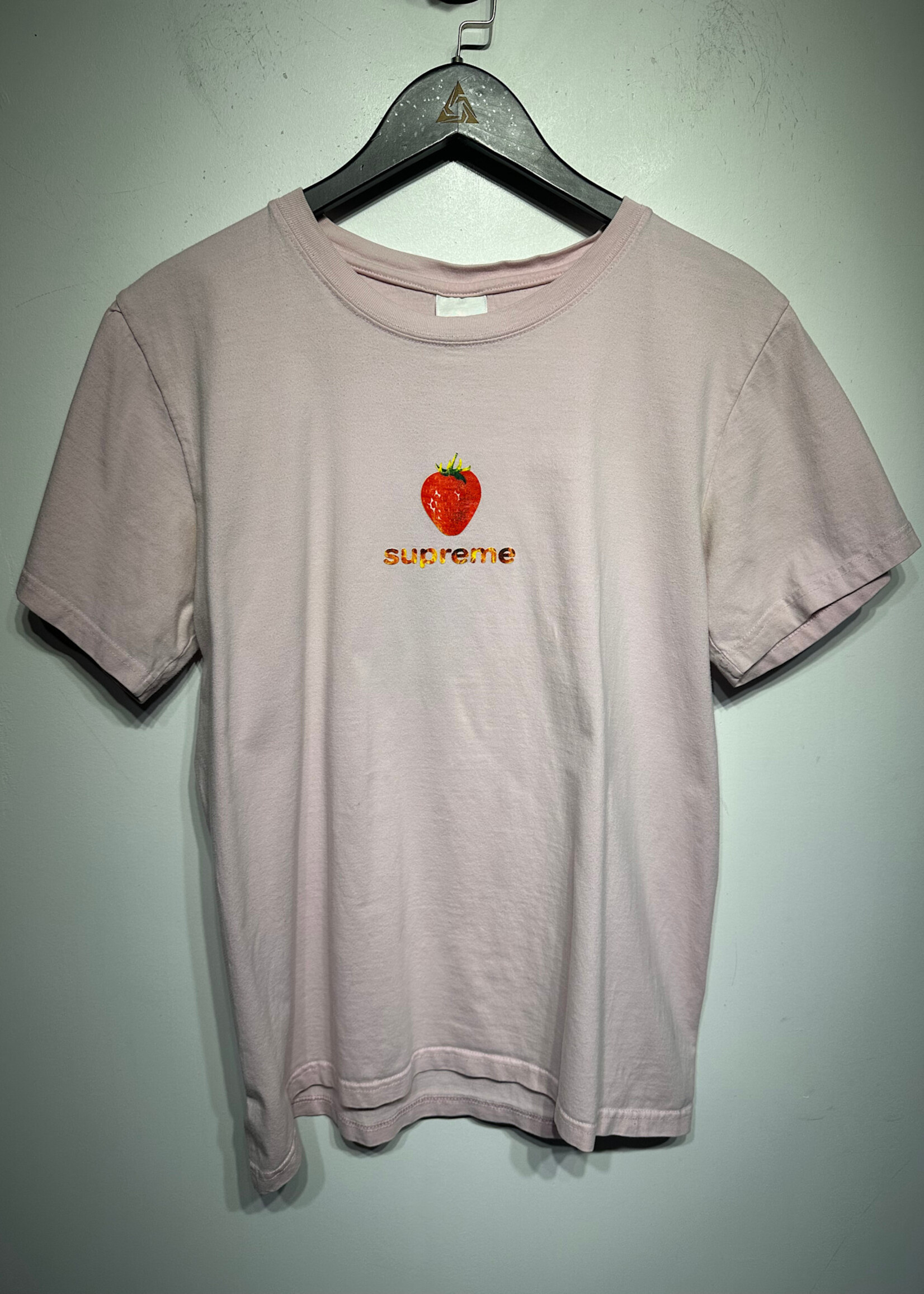 Supreme Pink Flaming Strawberry Logo Tee L