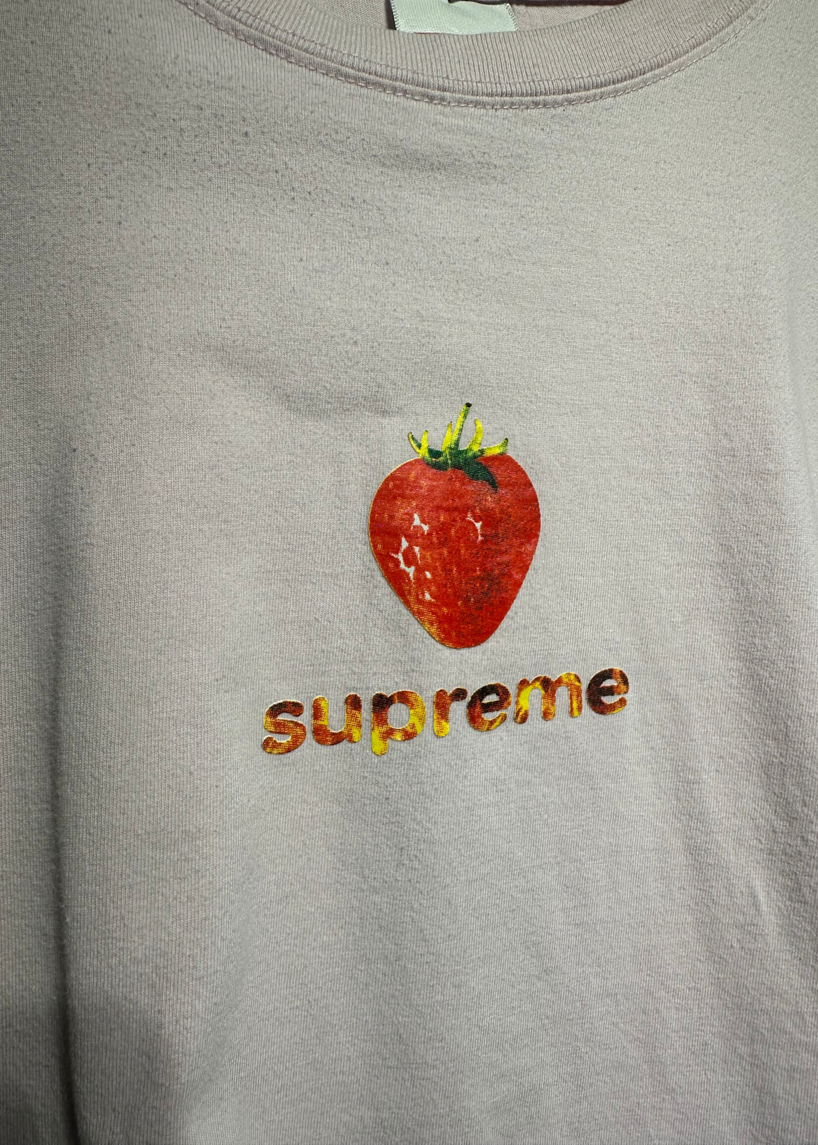Supreme Pink Flaming Strawberry Logo Tee L