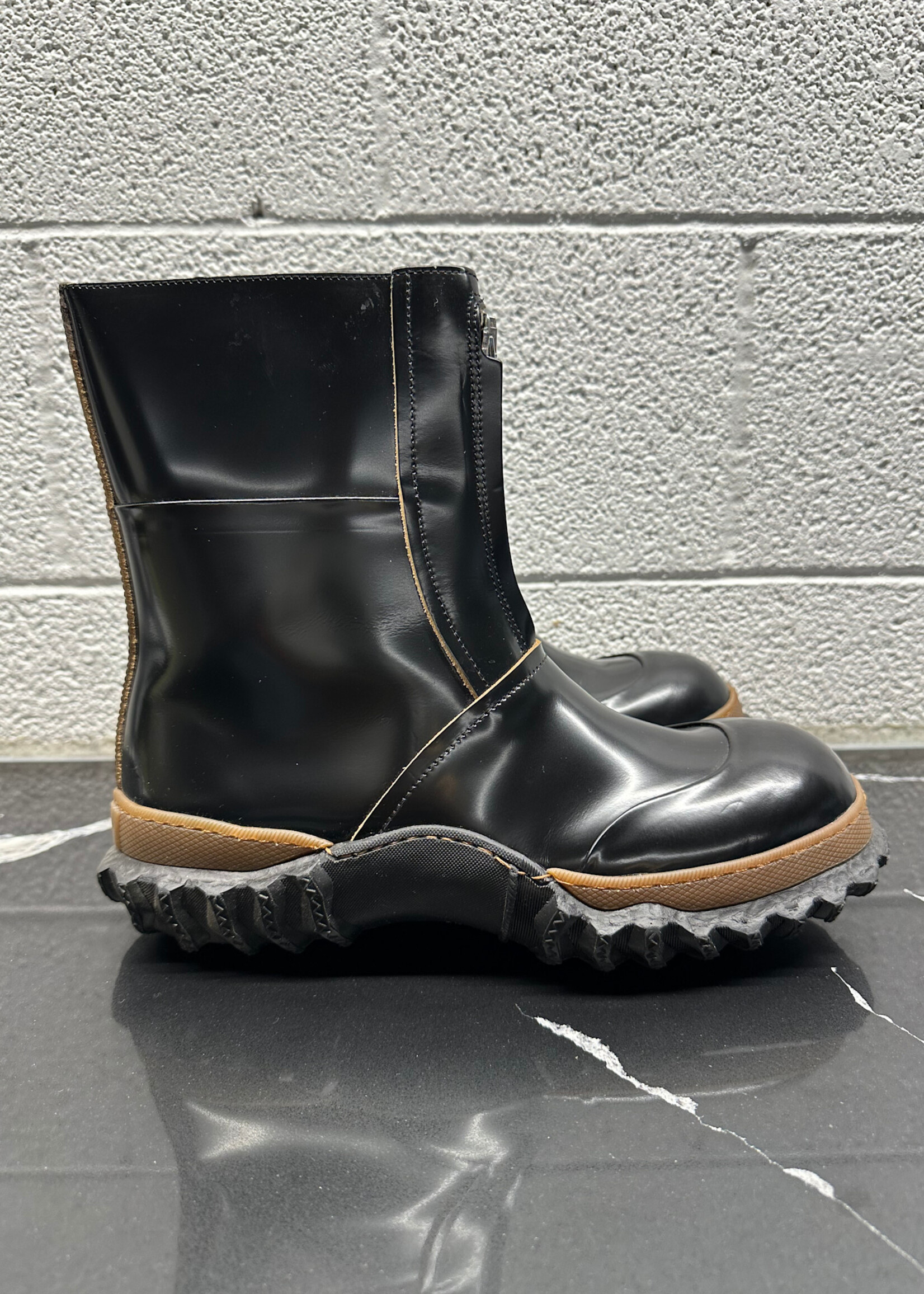 Marni Black Patent Ankle Leather Rain Boots 10
