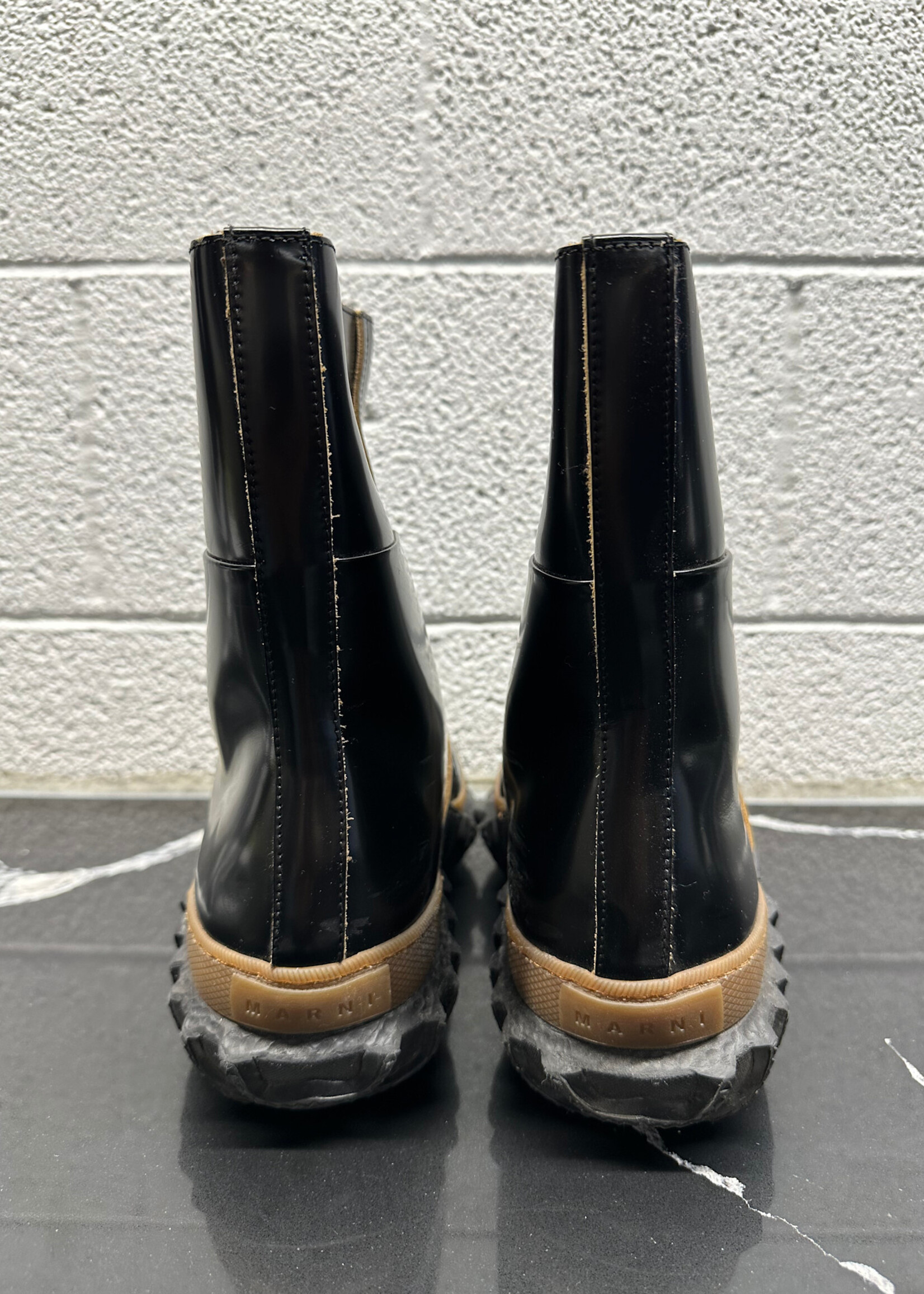 Marni Black Patent Ankle Leather Rain Boots 10