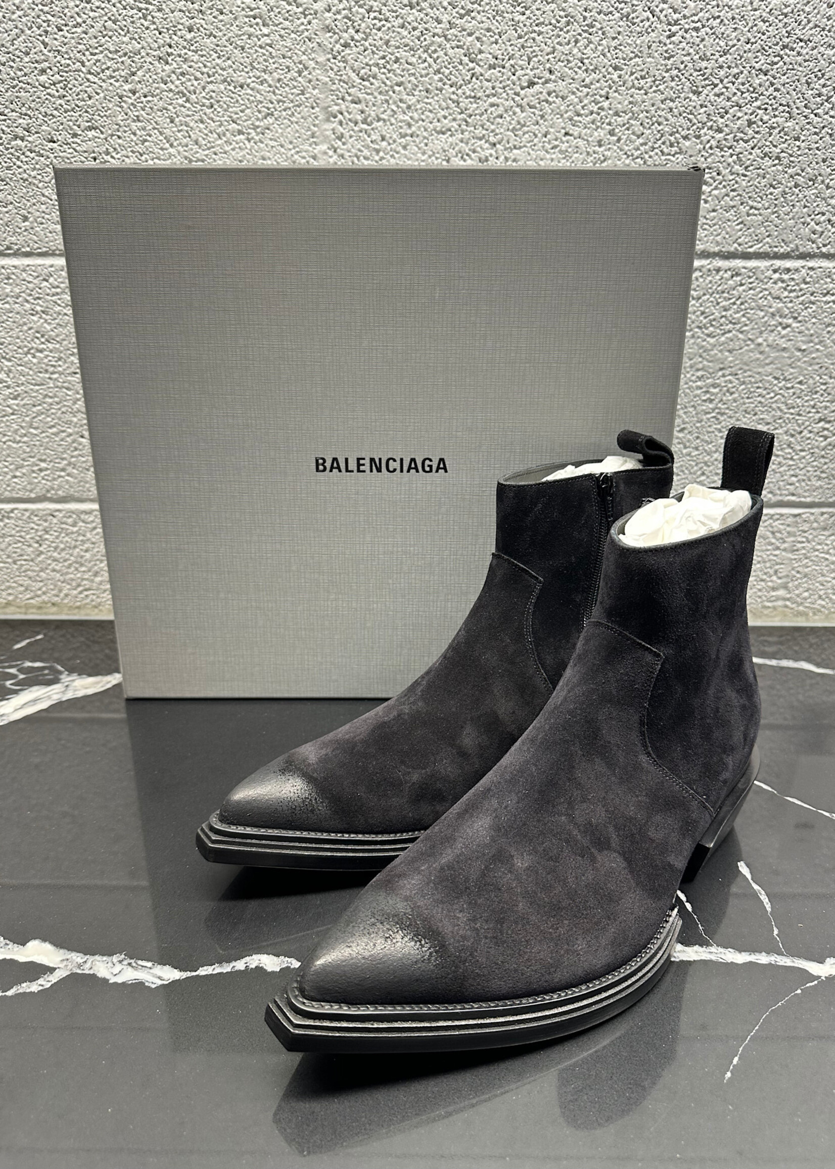 Balenciaga Santiag Black Suede Boots 10