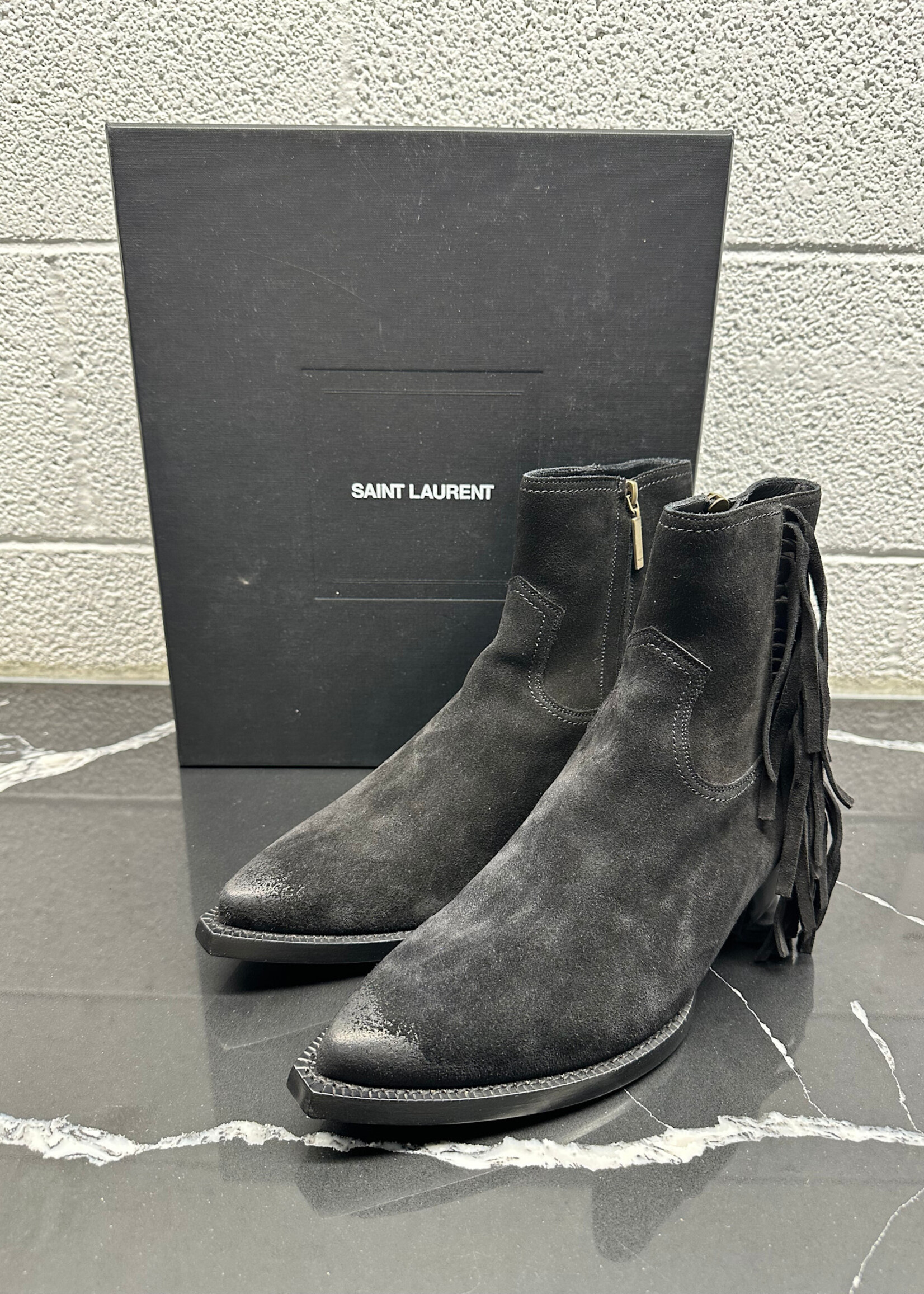 Saint Laurent Lukas Black Suede Fringe Boots 9.5