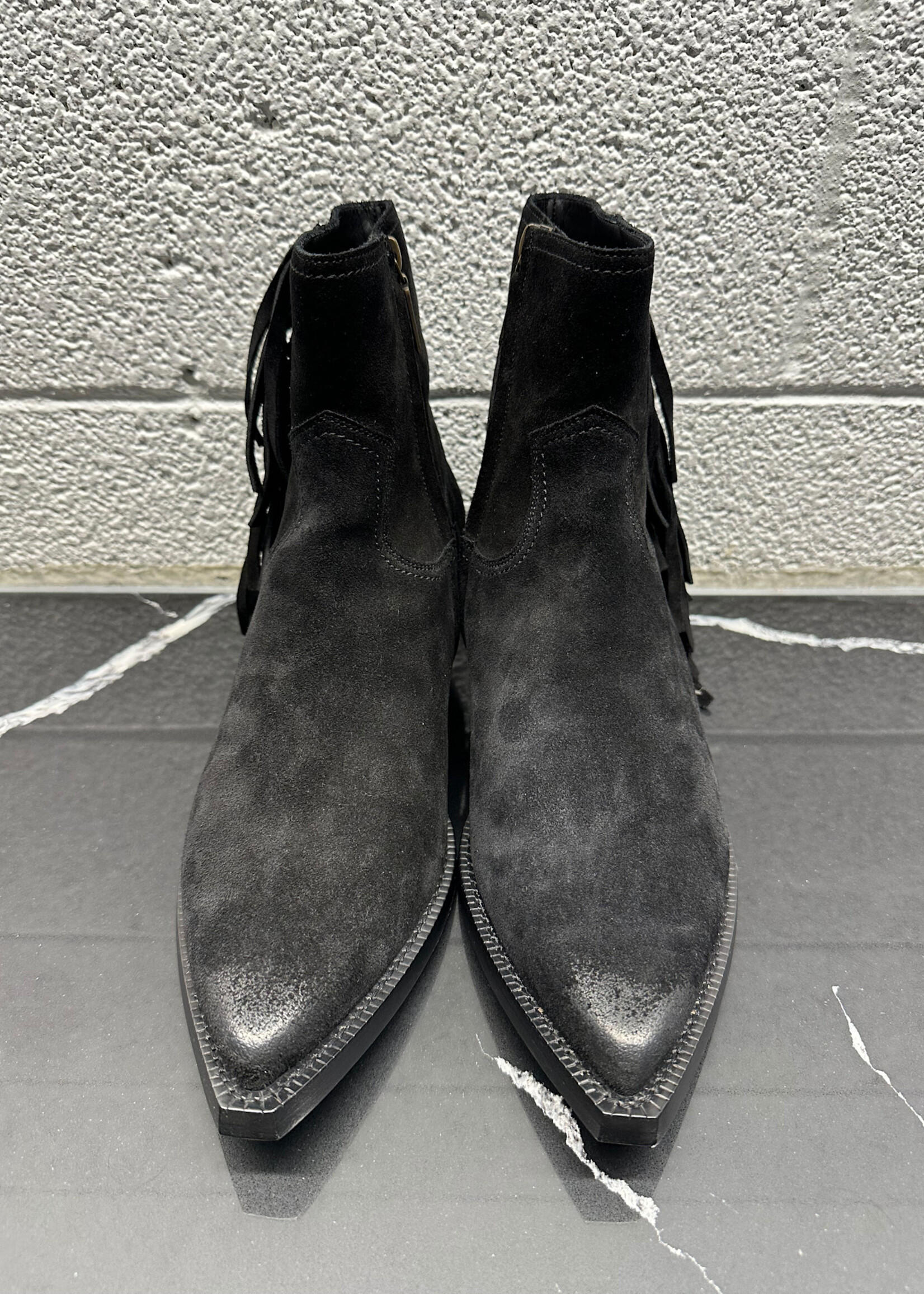 Saint Laurent Lukas Black Suede Fringe Boots 9.5