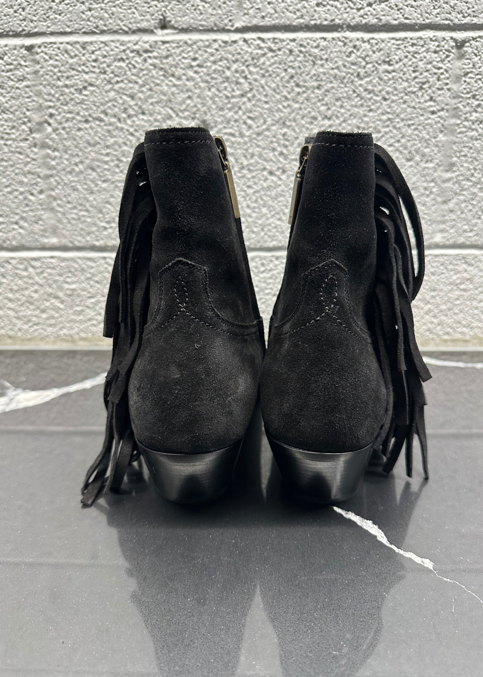 Saint Laurent Lukas Black Suede Fringe Boots 9.5