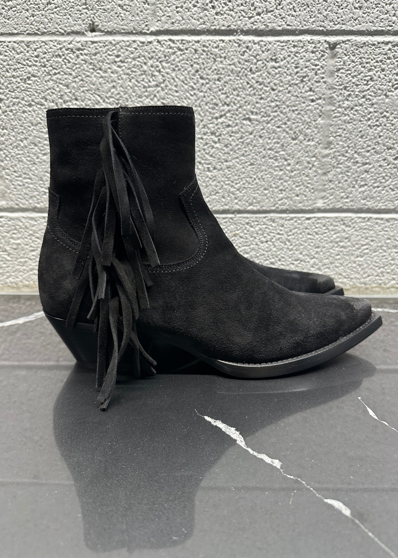 Saint Laurent Lukas Black Suede Fringe Boots 9.5
