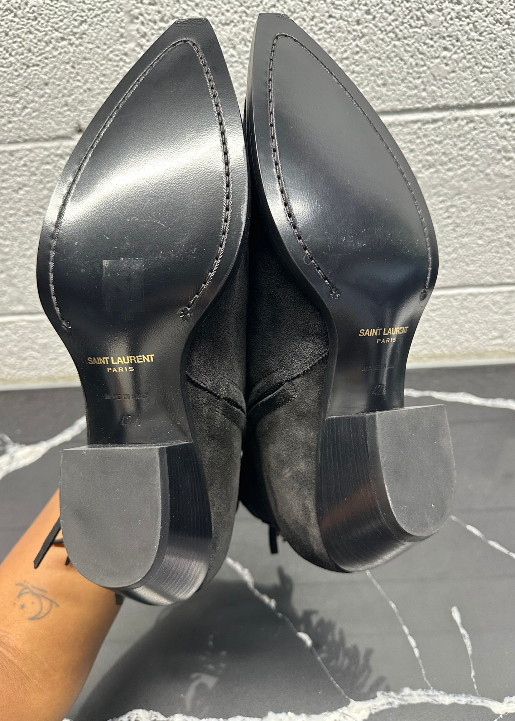 Saint Laurent Lukas Black Suede Fringe Boots 9.5