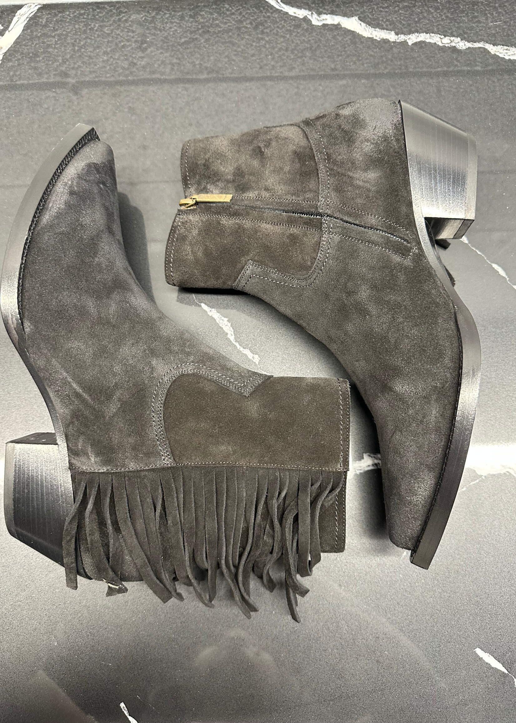 Saint Laurent Lukas Black Suede Fringe Boots 9.5