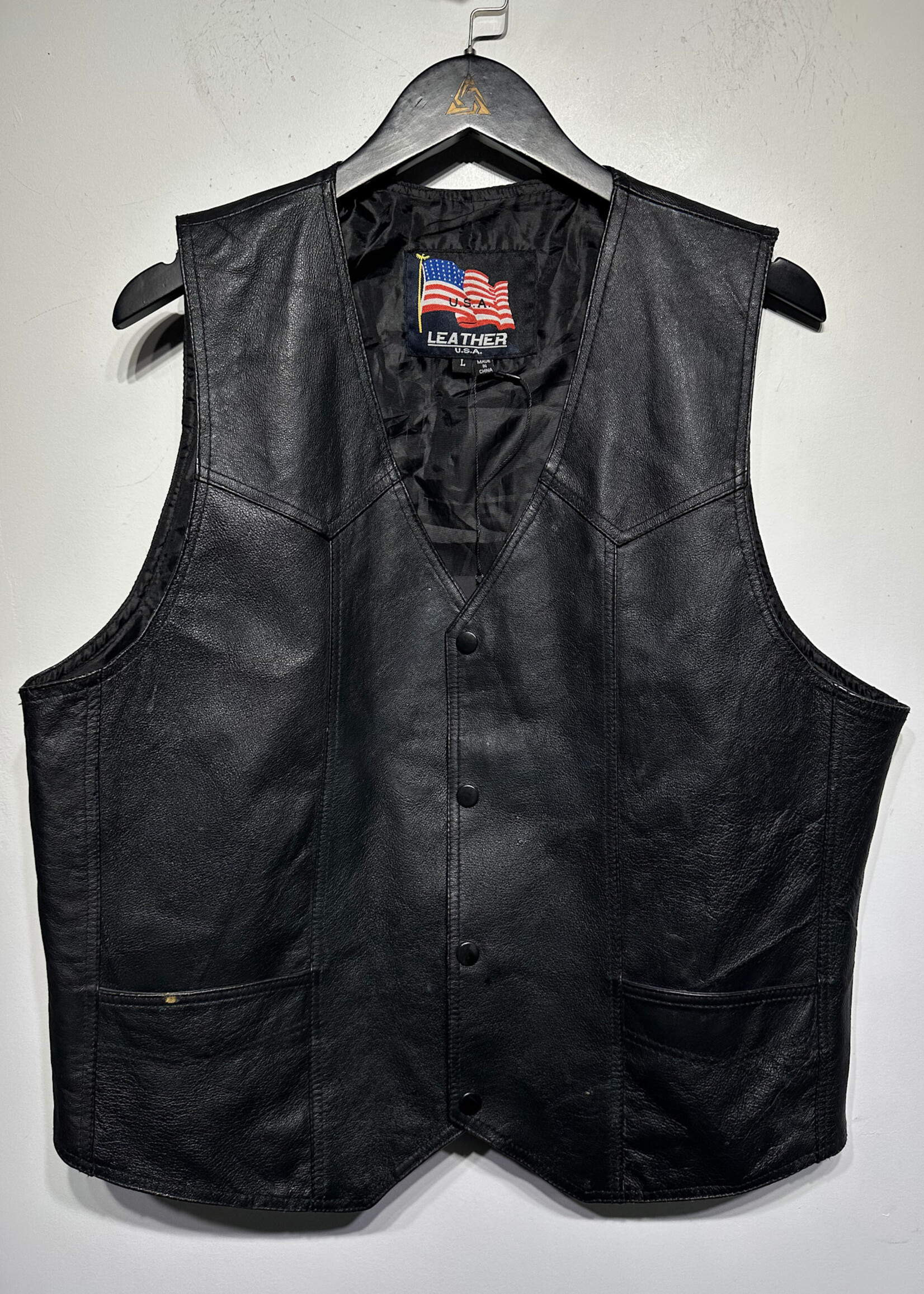USA LEATHER AMERICAN STEEL LEATHER VEST L