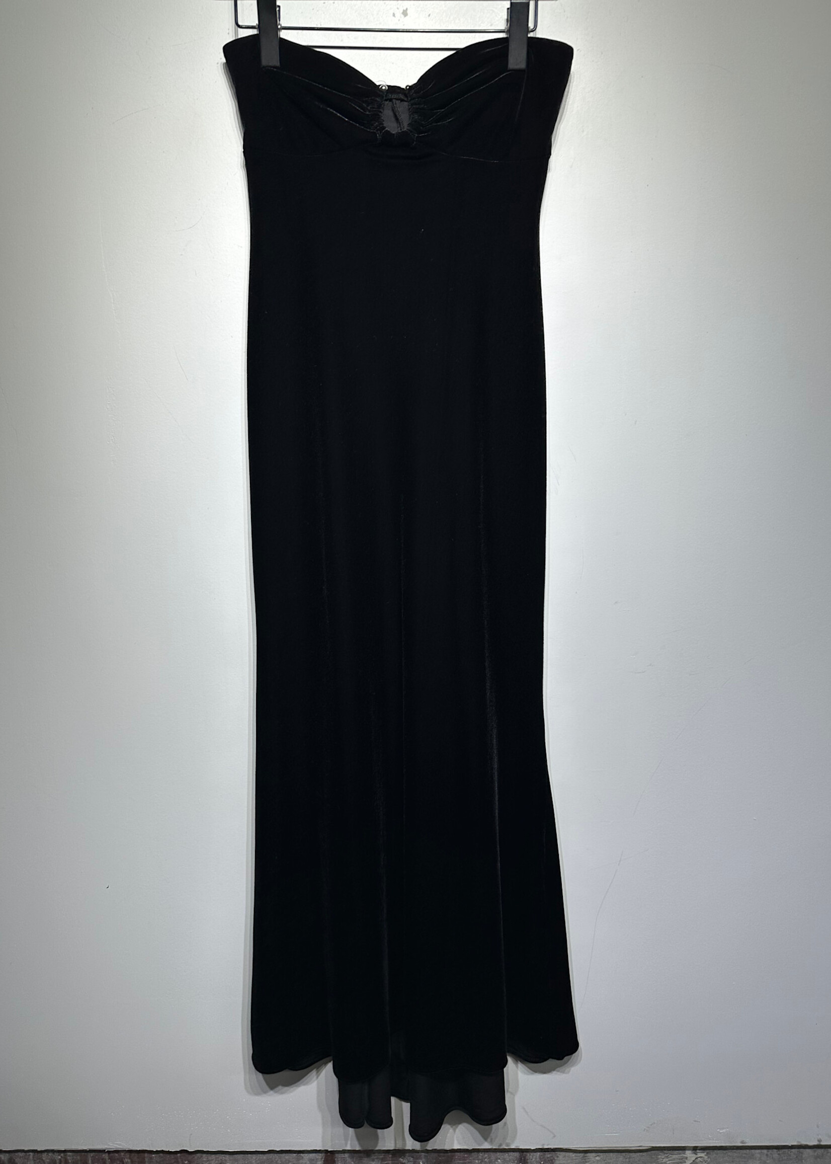 Niki Black Vintage Velour Strapless Maxi Dress S