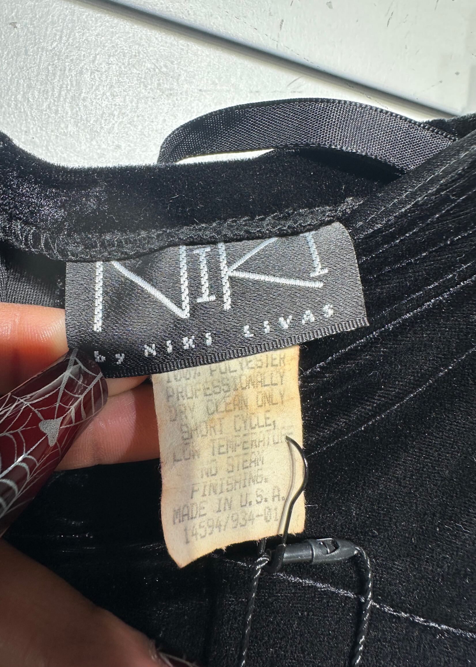 Niki Black Vintage Velour Strapless Maxi Dress S