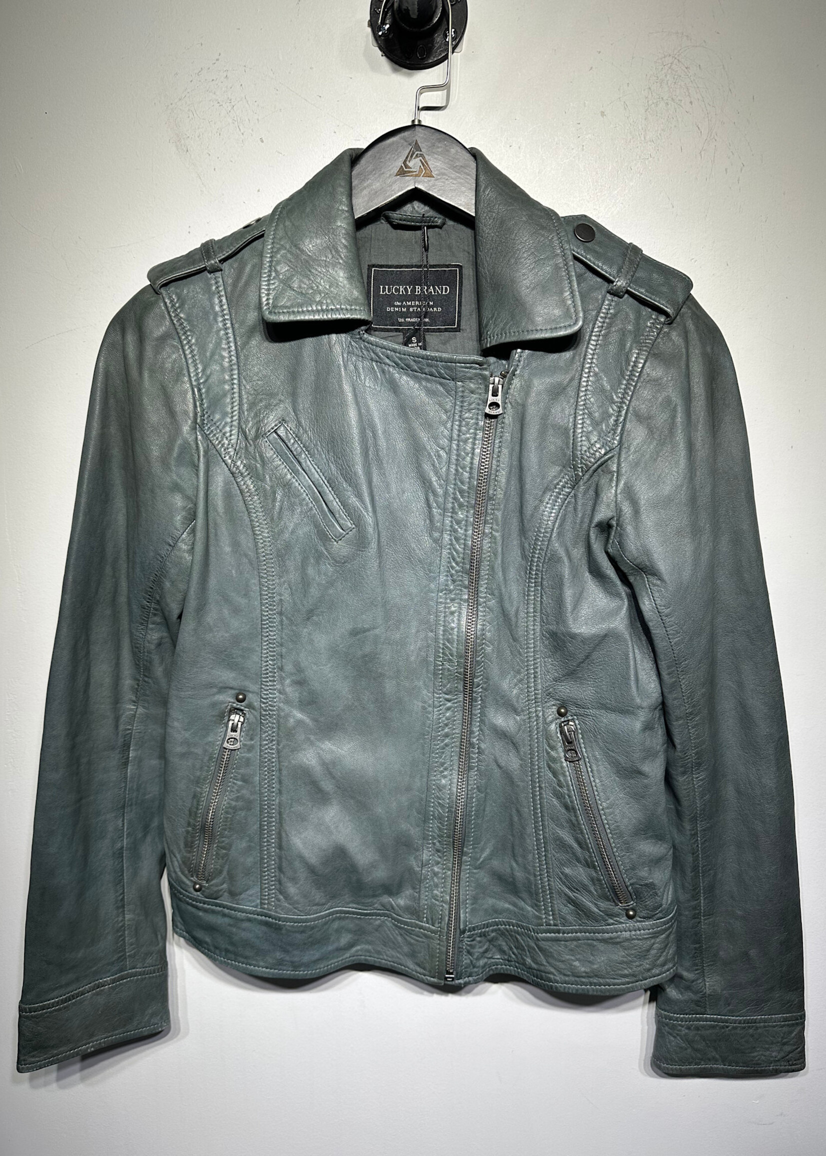 Lucky Brand Teal Leather Jacket Fem S
