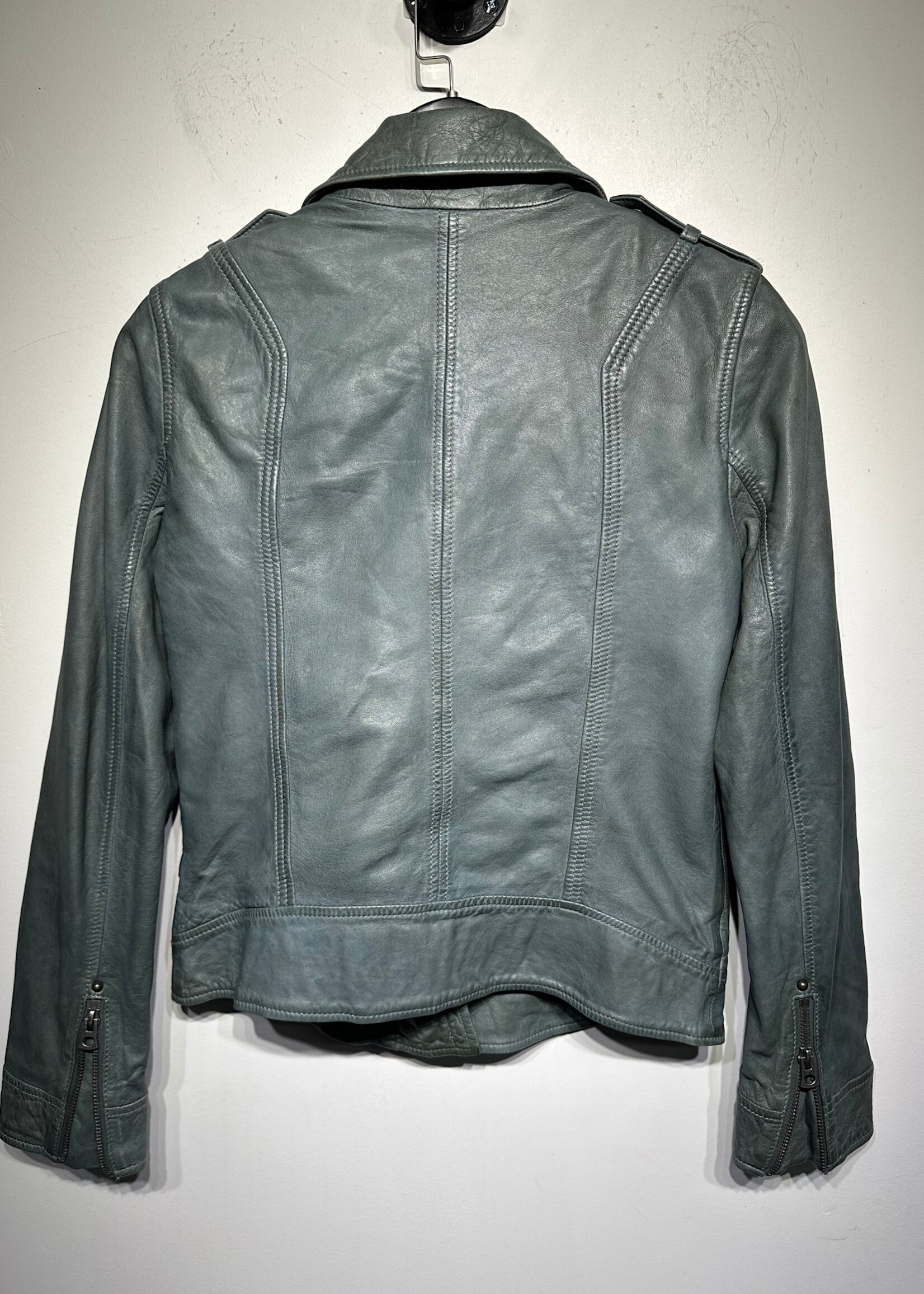 Lucky Brand Teal Leather Jacket Fem S