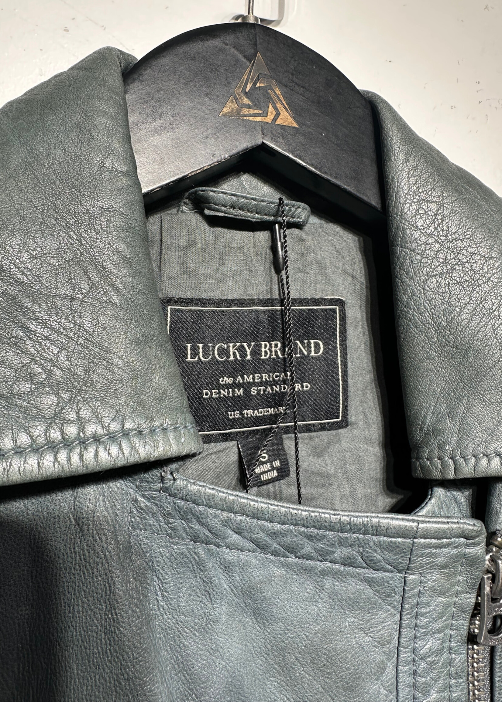 Lucky Brand Teal Leather Jacket Fem S