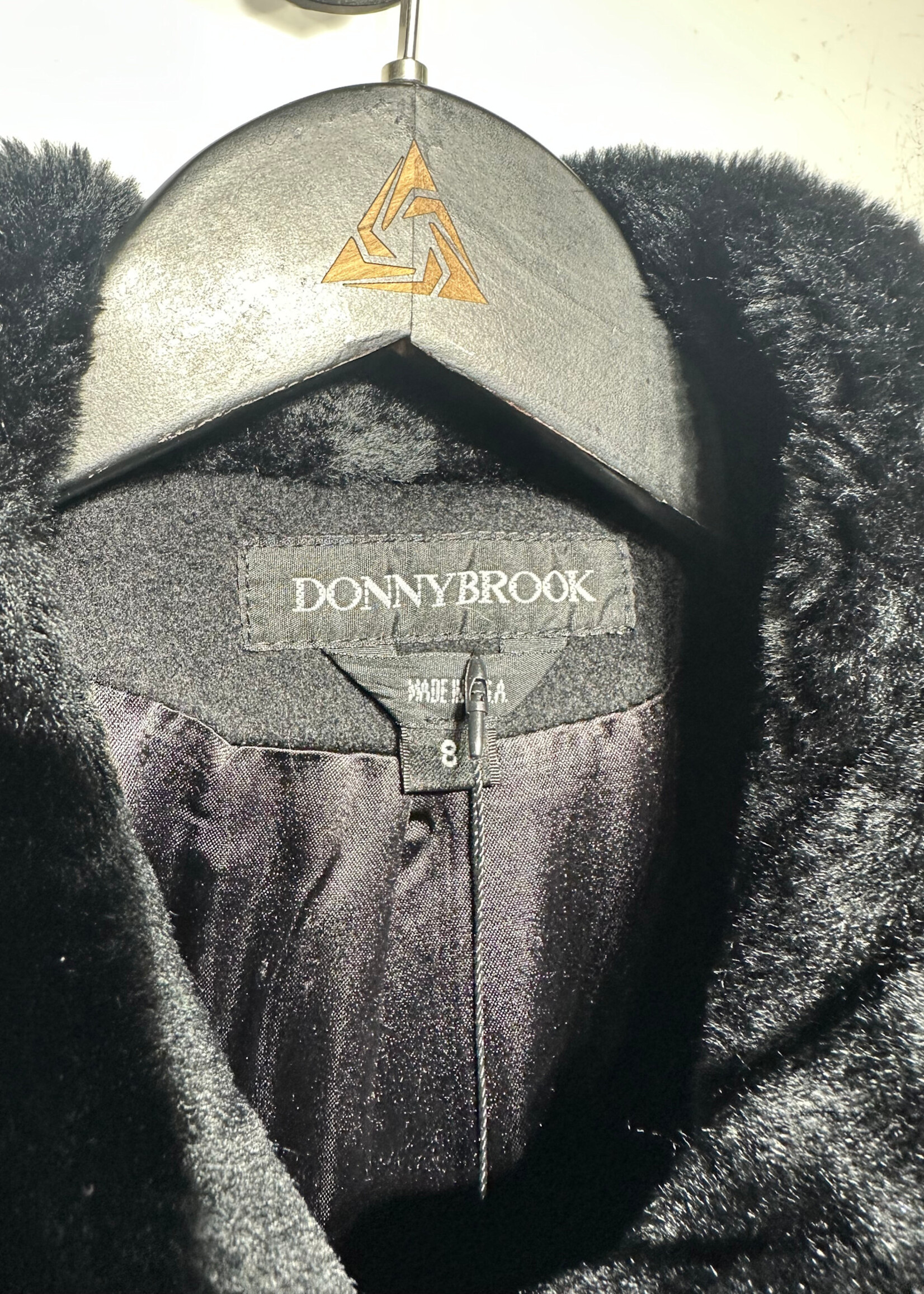 Donny Brook Black Fur Trim Trench Wool Coat M