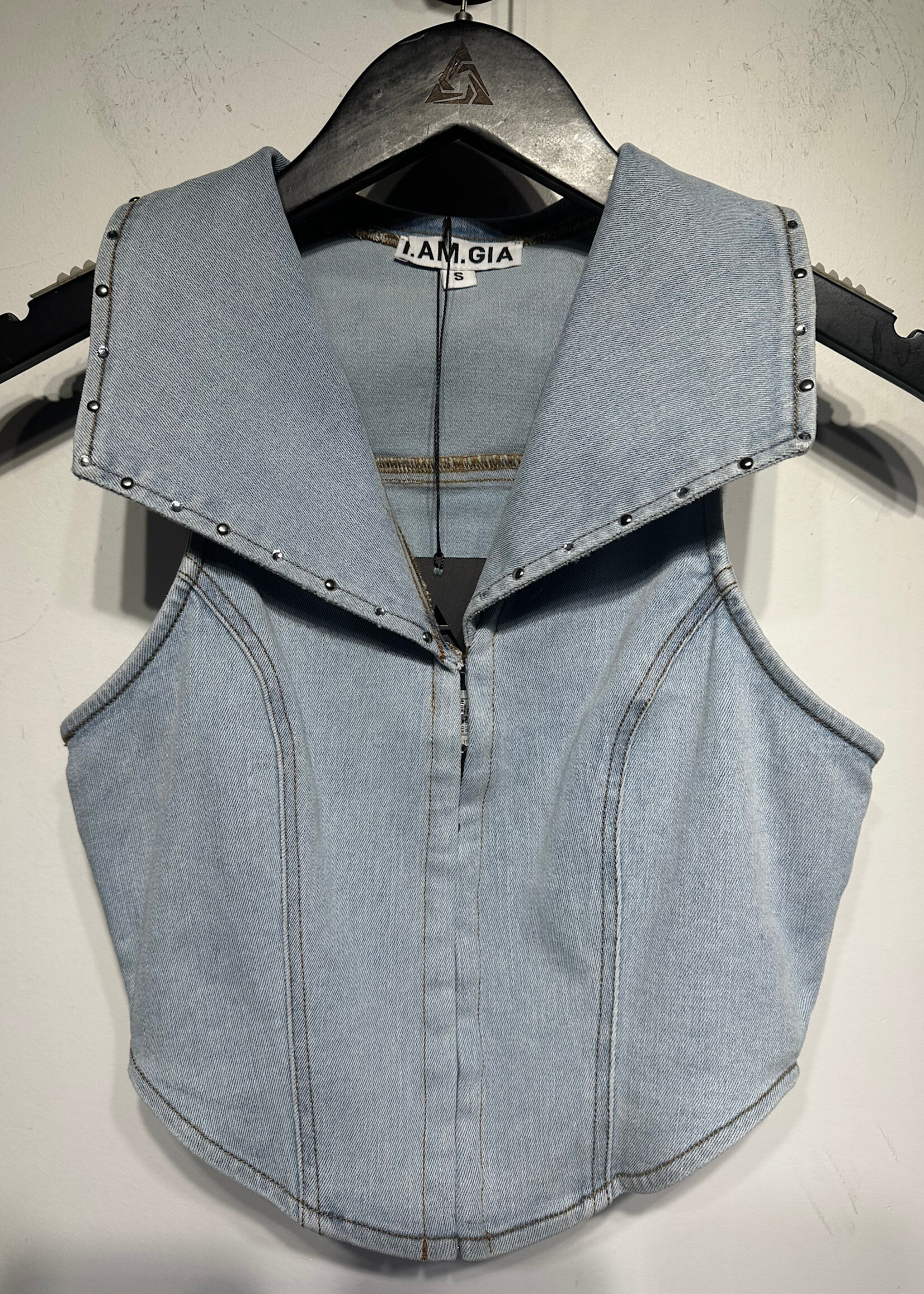 I Am Gia Light Denim Studded Vest S