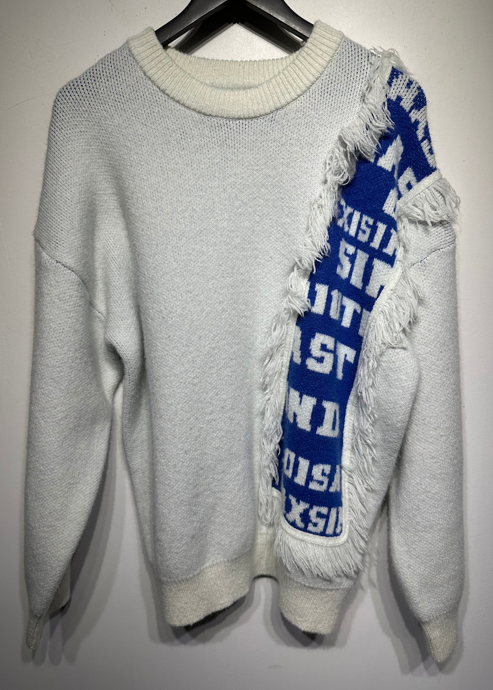 Aelfric Eden White Blue Distressed Patch Sweater Fem L
