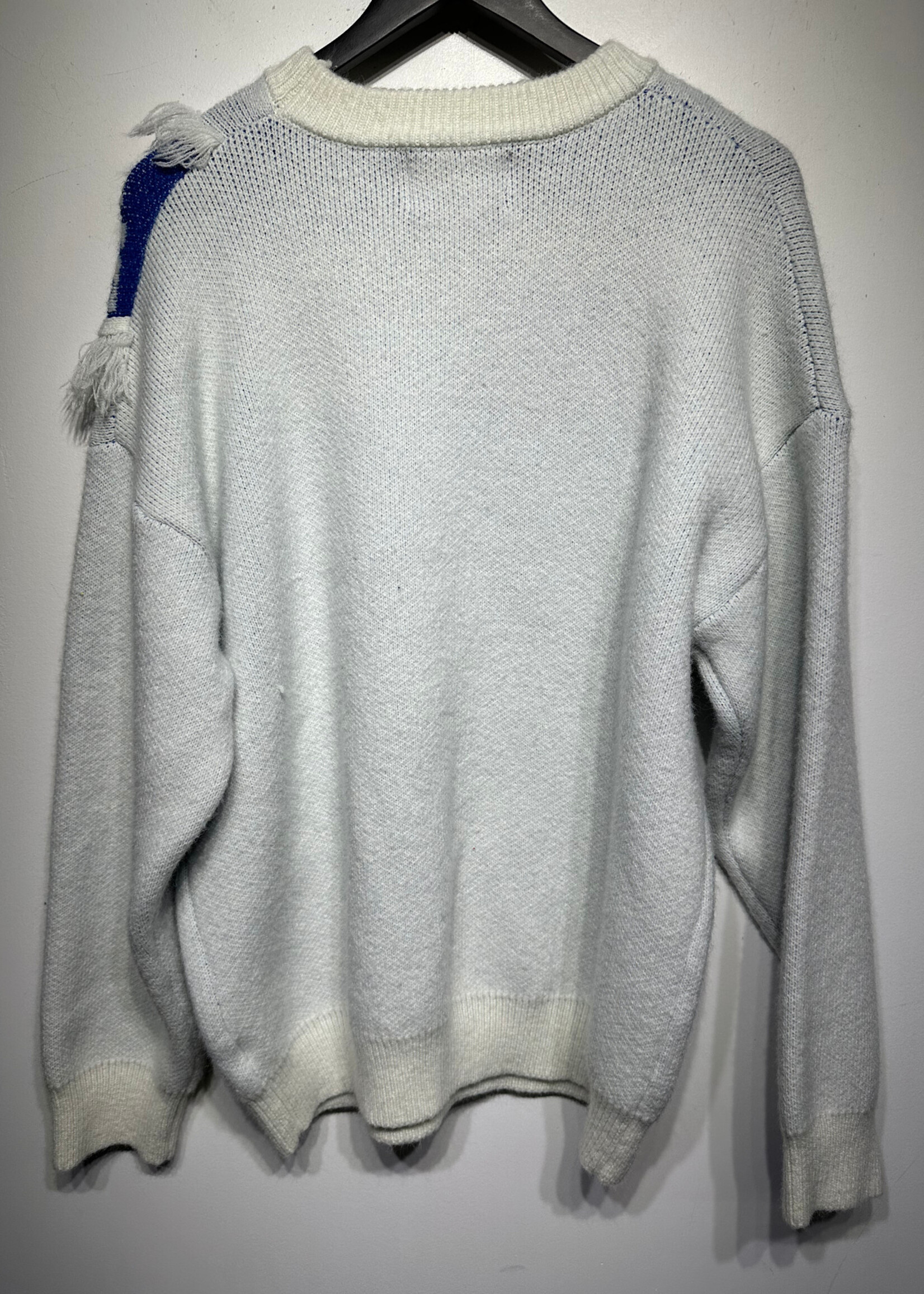 Aelfric Eden White Blue Distressed Patch Sweater Fem L