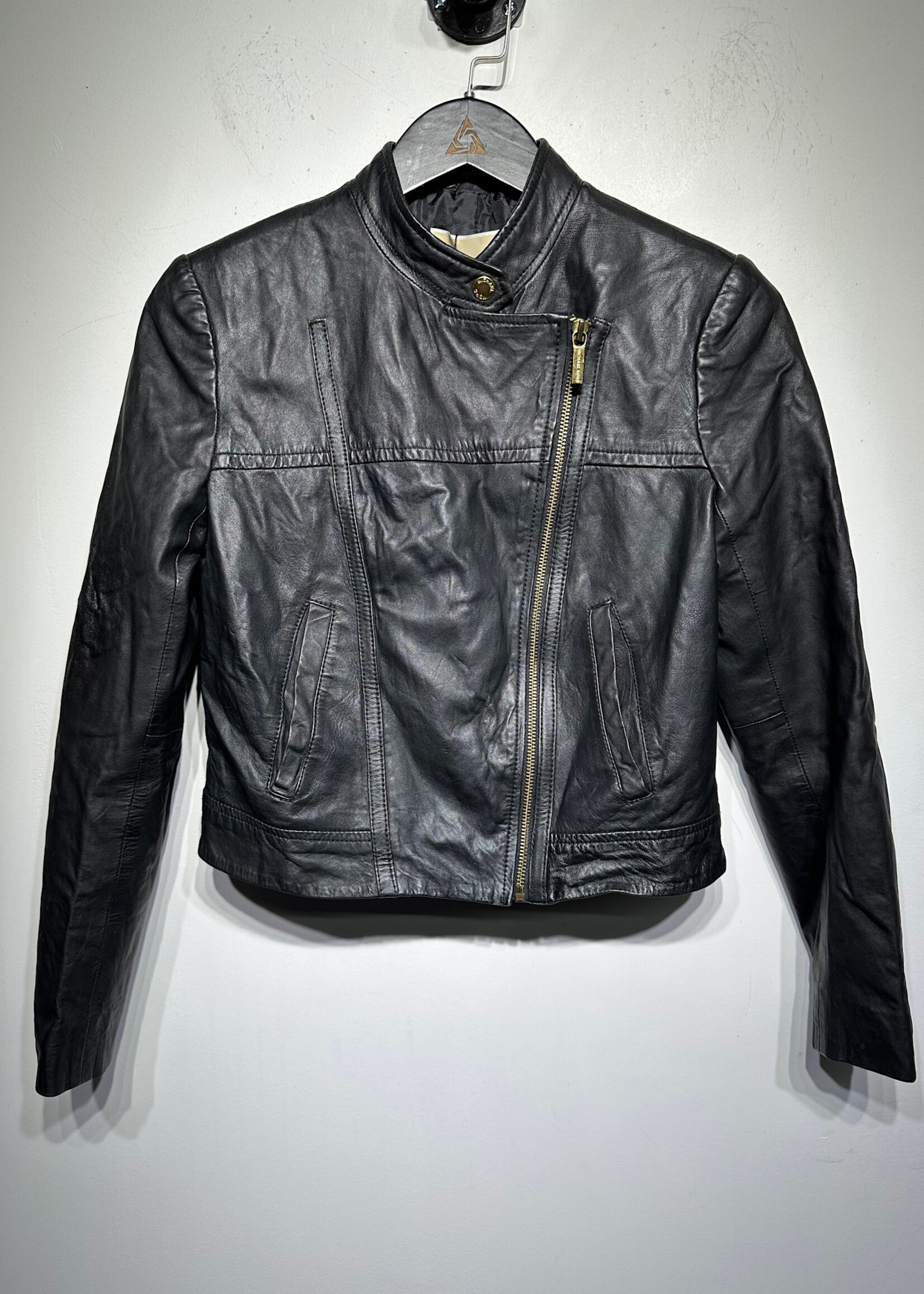 Michael Kors Leather Biker Jacket Fem S