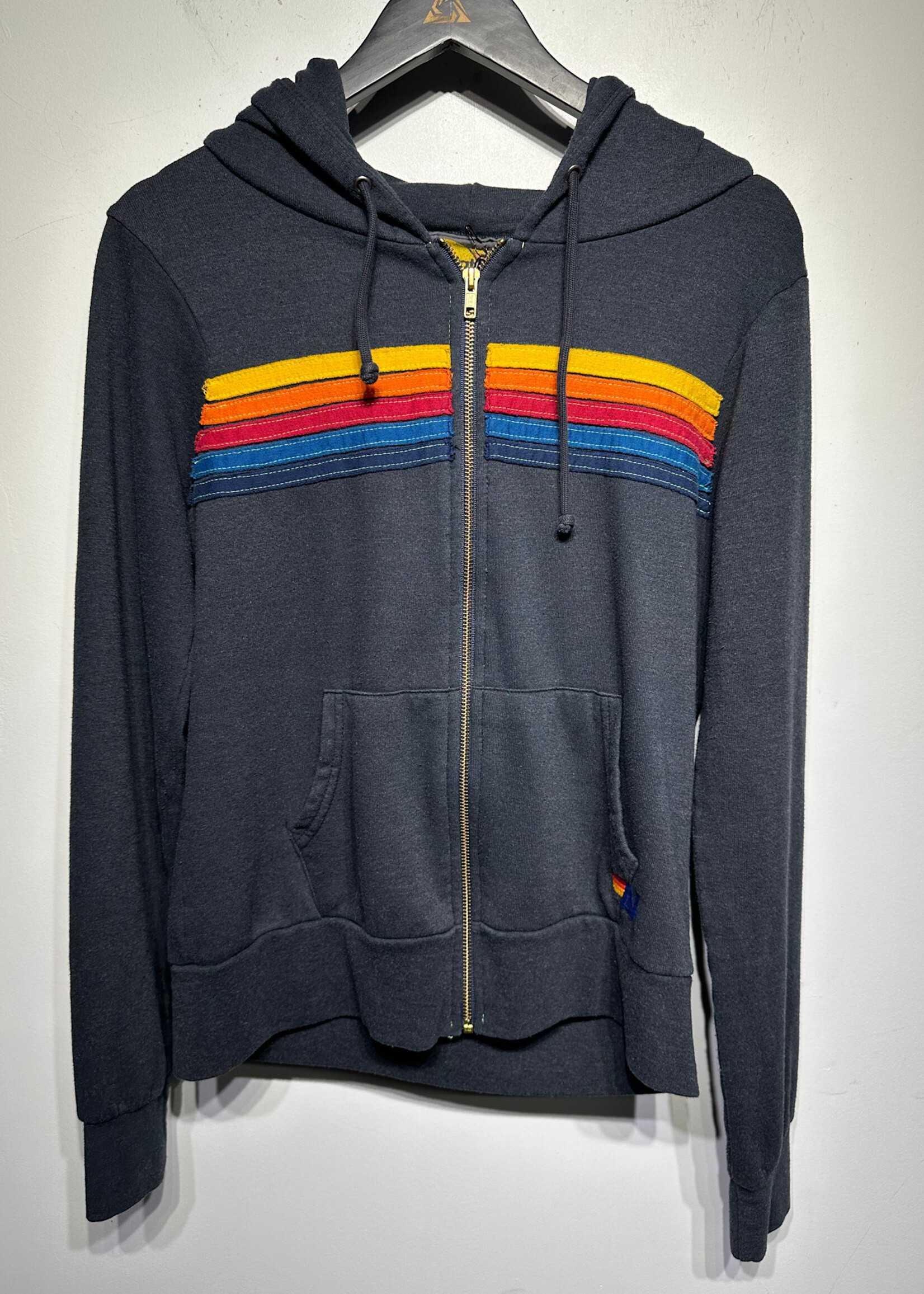 Aviator Nation Grey Rainbow Peace Sign Jacket S