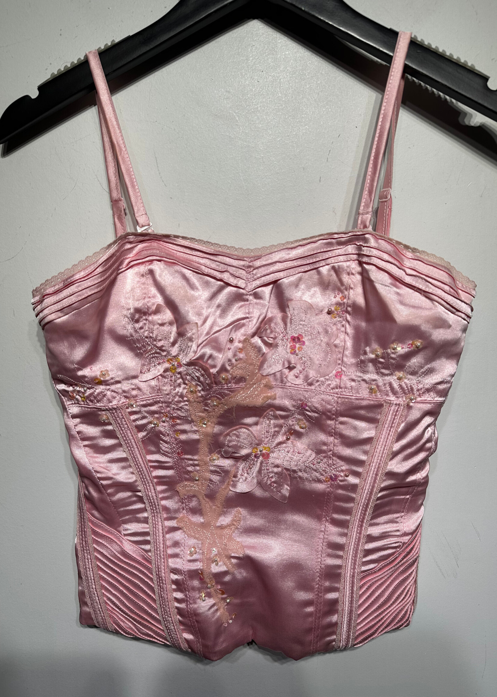 LE CHATEAU PINK FLORAL CORSET TOP XS