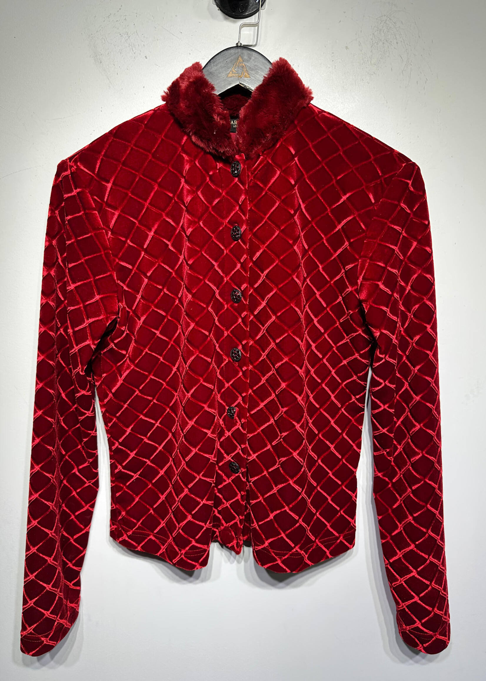 Mark Baxis Red Diamond Stitch Velet L/S Top Fem S