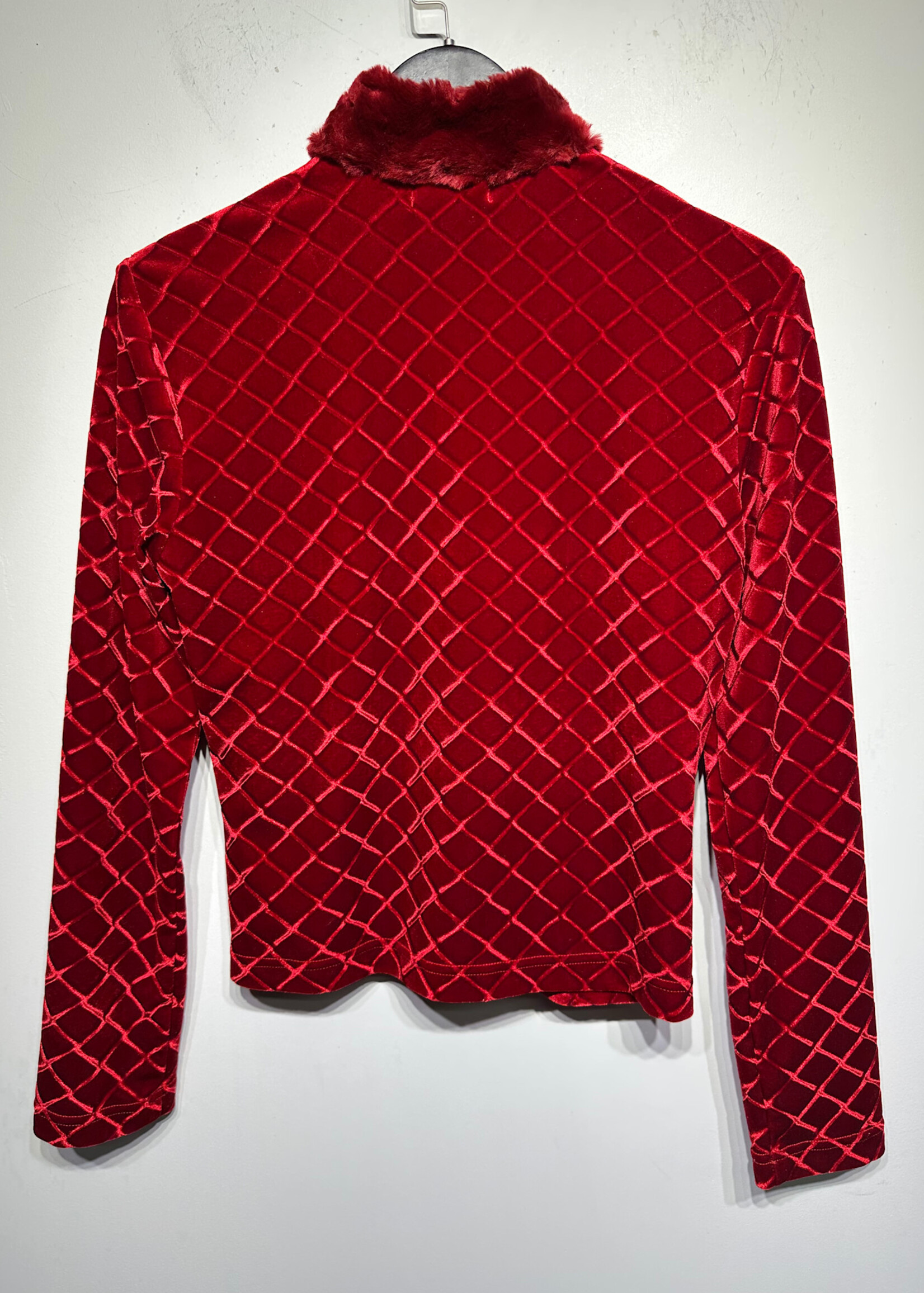 Mark Baxis Red Diamond Stitch Velet L/S Top Fem S