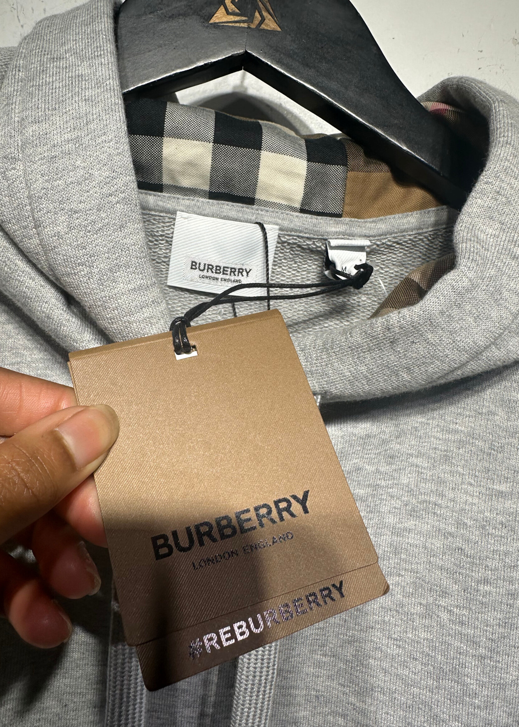 NWT Burberry Crop Grey Logo Hoodie Fem M