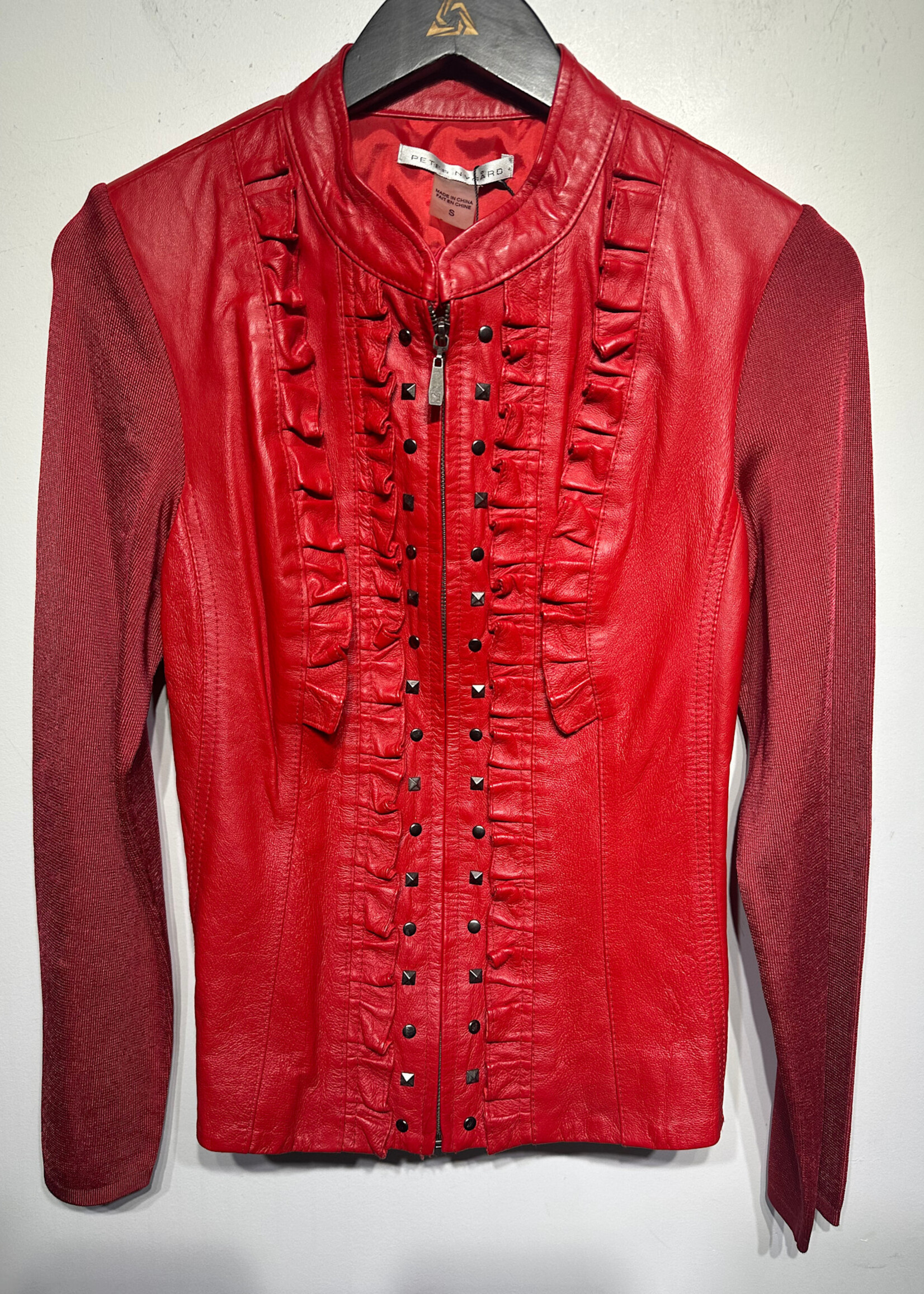 Peter Nygard Red Leather Studded Jacket S