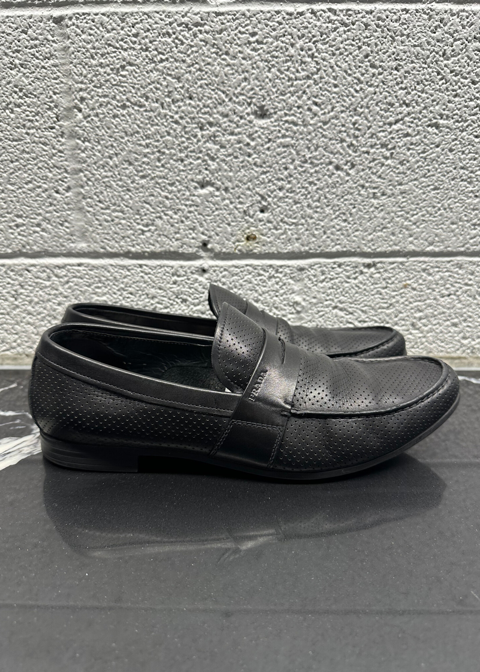 Prada Black Leather Loafers W/Box Masc 8