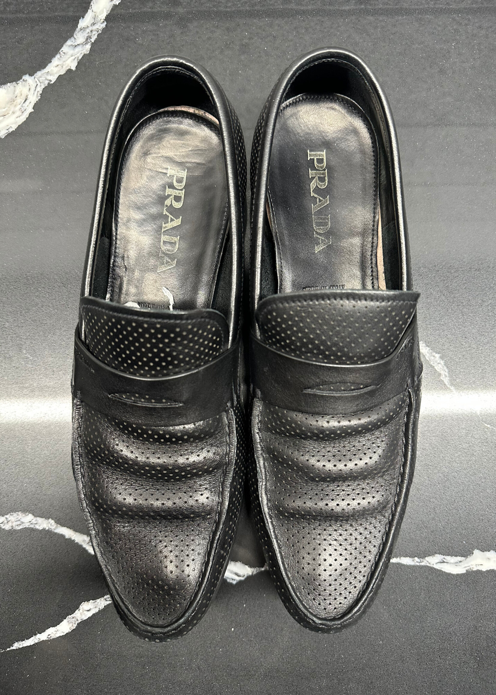 Prada Black Leather Loafers W/Box Masc 8