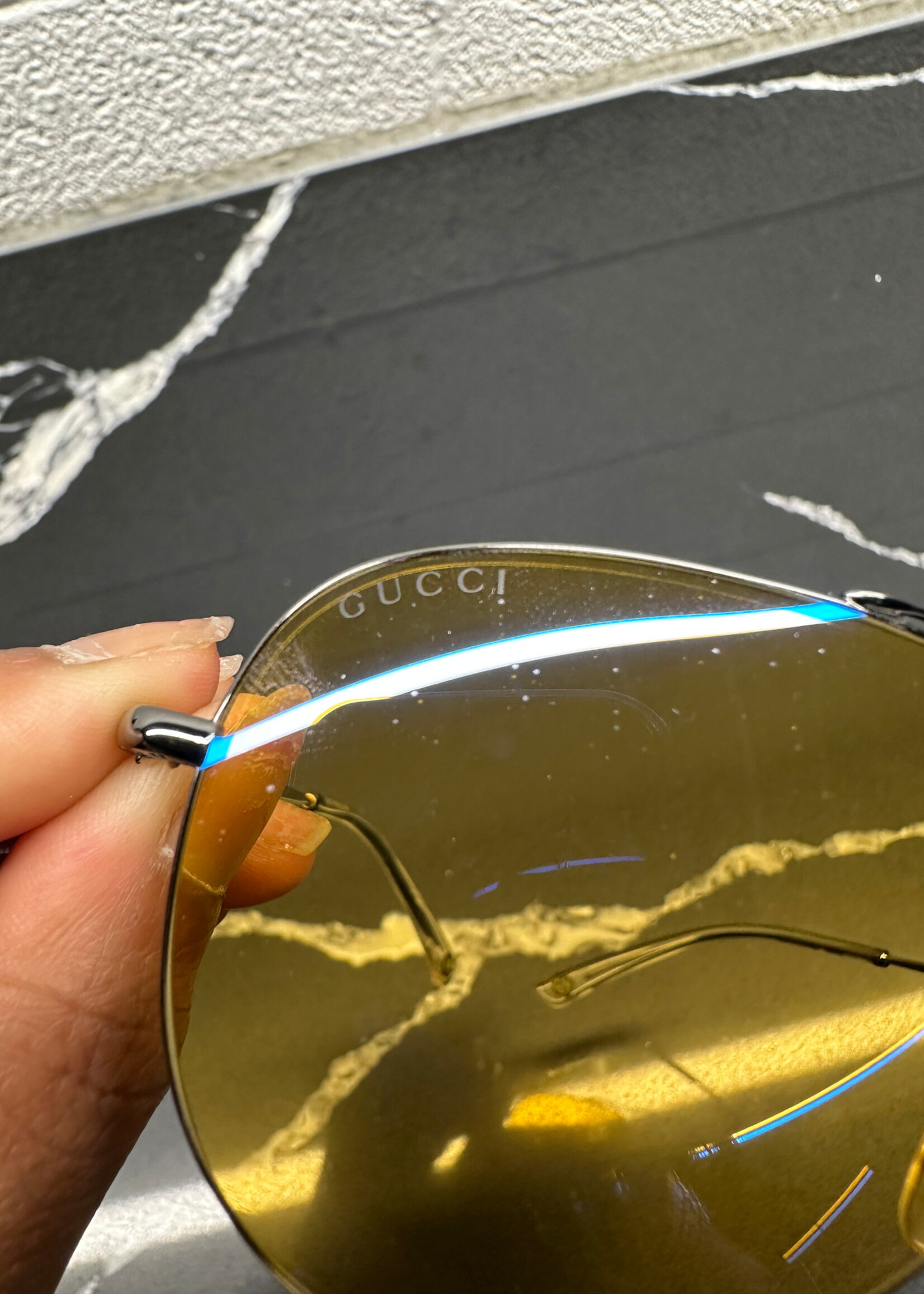 Gucci Yellow Lense Aviator Sunglasses OS W/ CASE