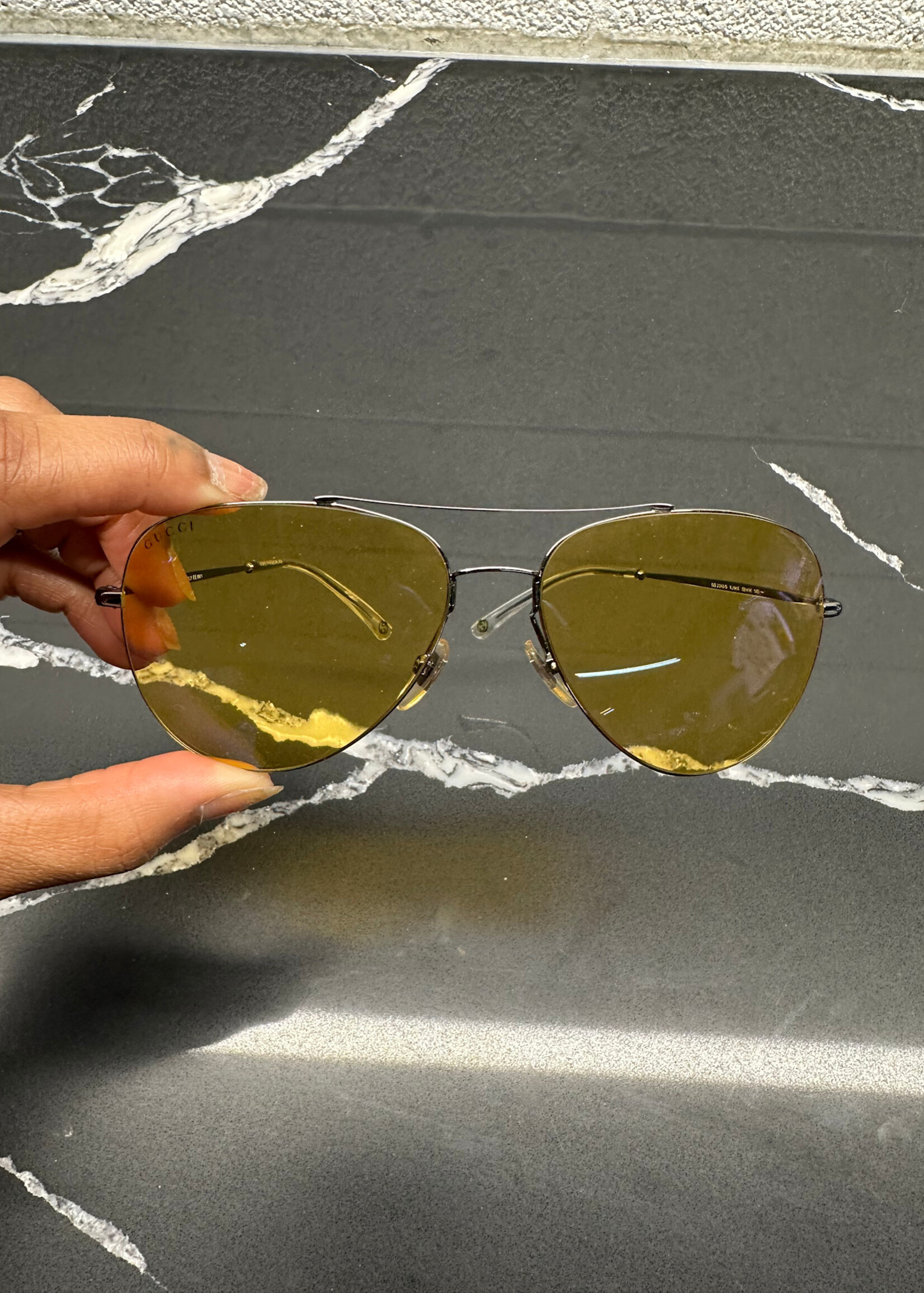 Gucci Yellow Lense Aviator Sunglasses OS W/ CASE