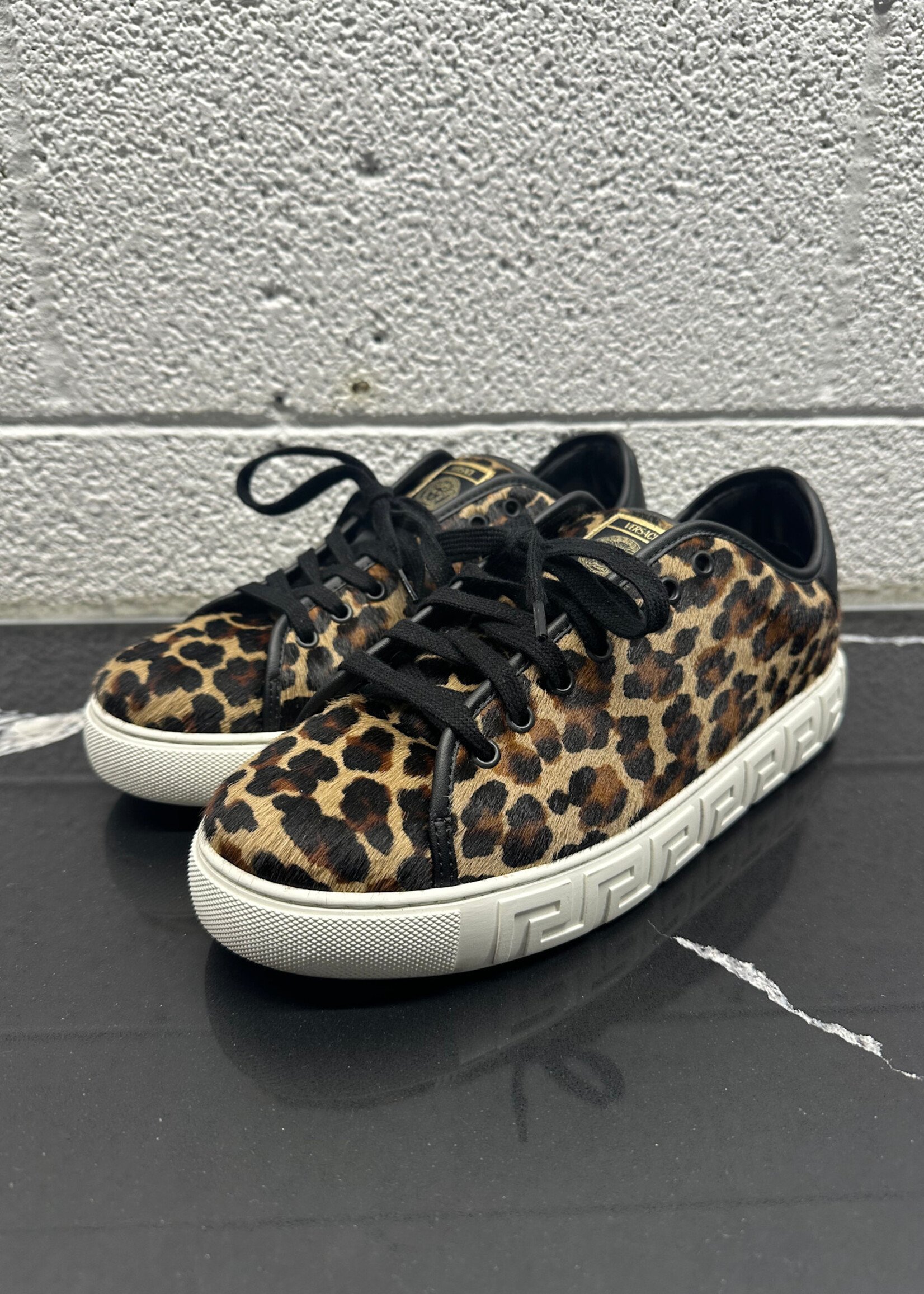 Versace Greca Leopard Pony Hair Sneakers 9