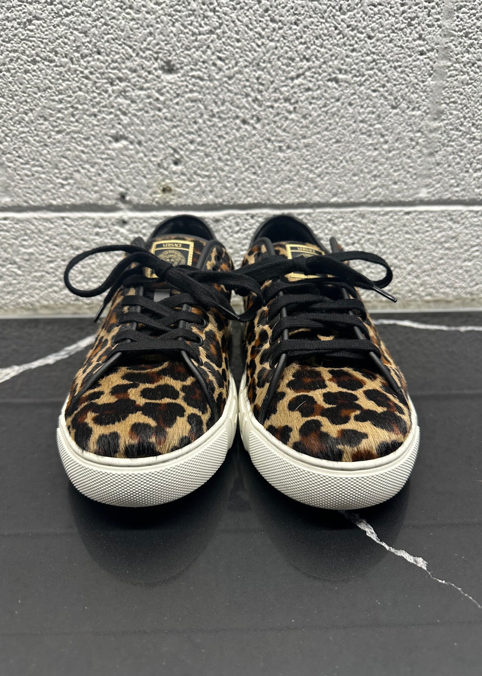 Versace Greca Leopard Pony Hair Sneakers 9
