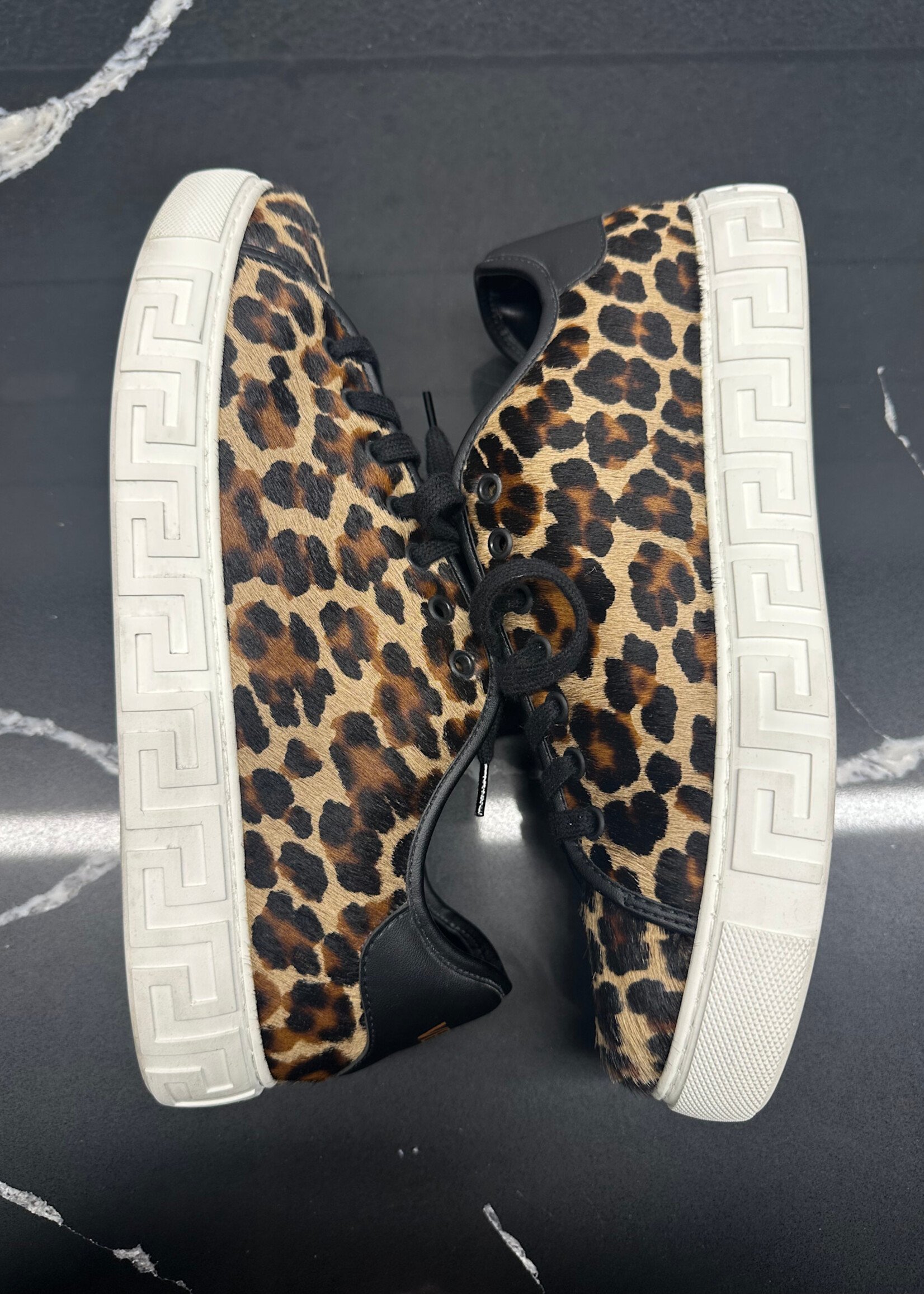 Versace Greca Leopard Pony Hair Sneakers 9