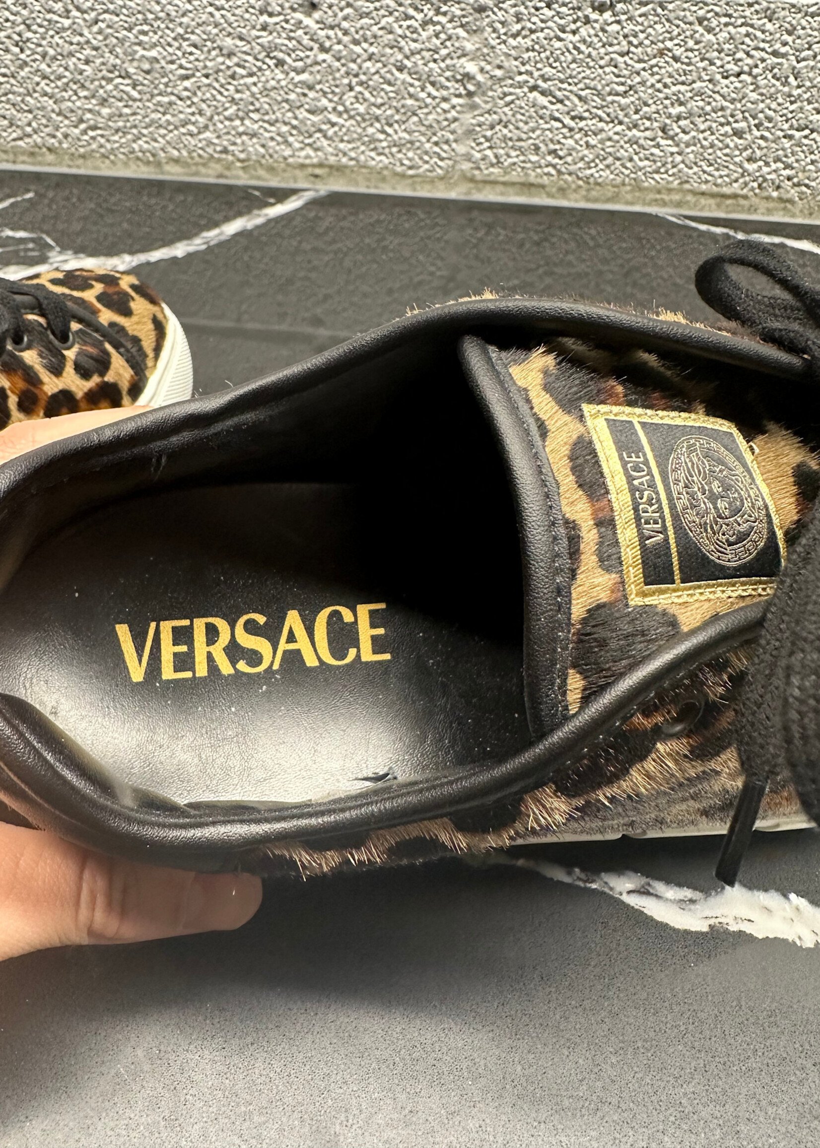 Versace Greca Leopard Pony Hair Sneakers 9