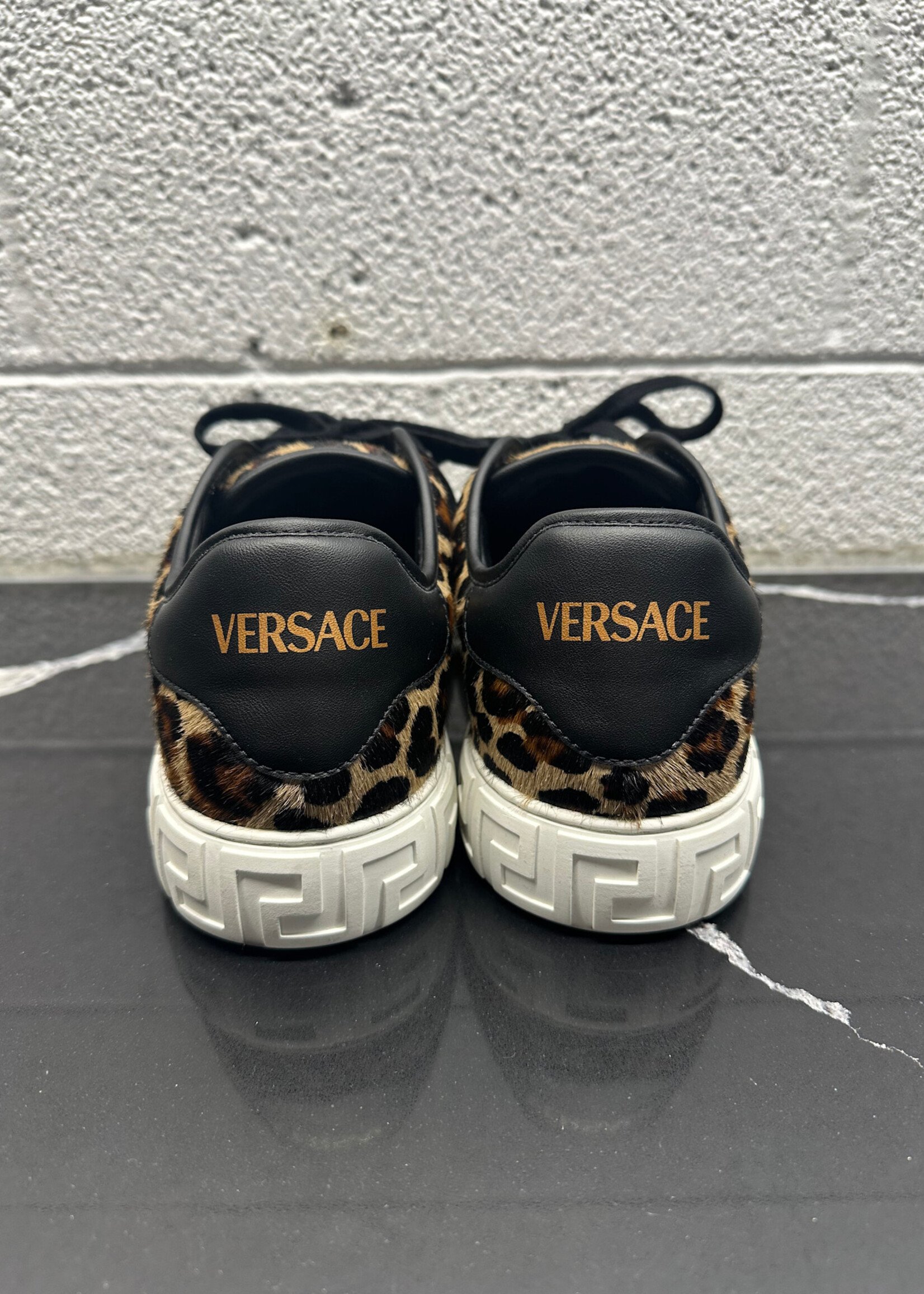 Versace Greca Leopard Pony Hair Sneakers 9