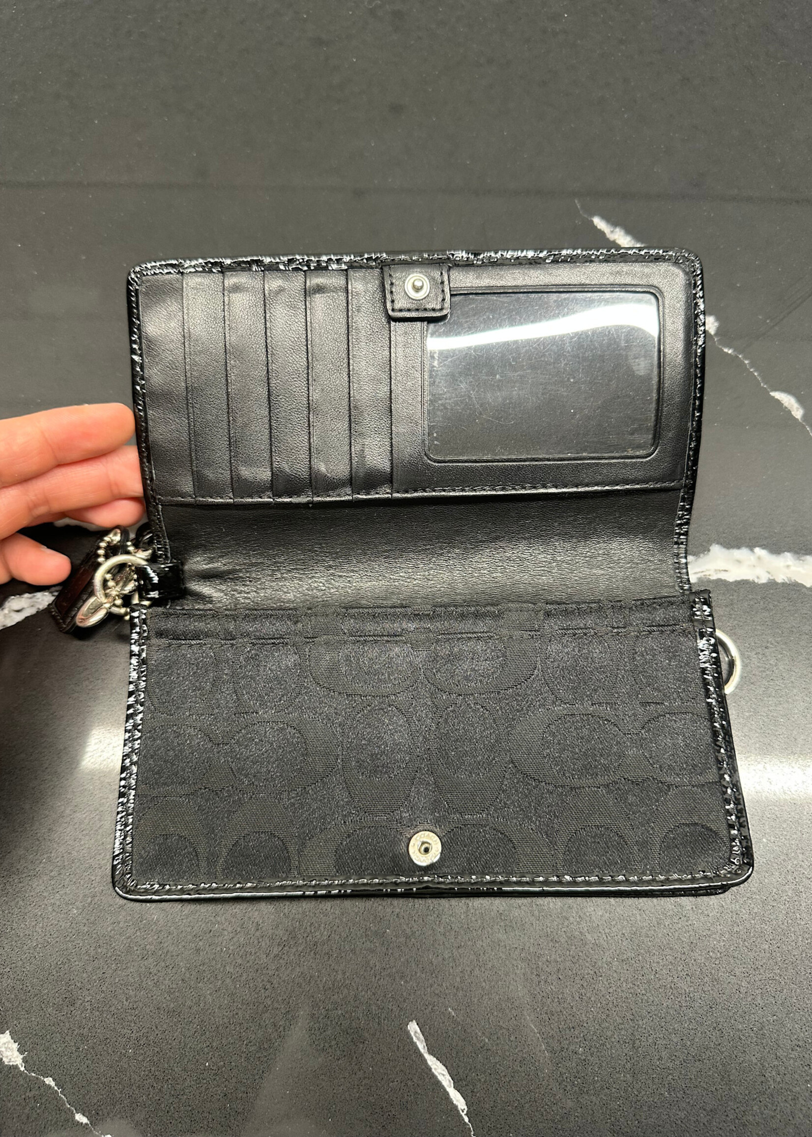 Coach Black Tonal Monogram Wallet Os