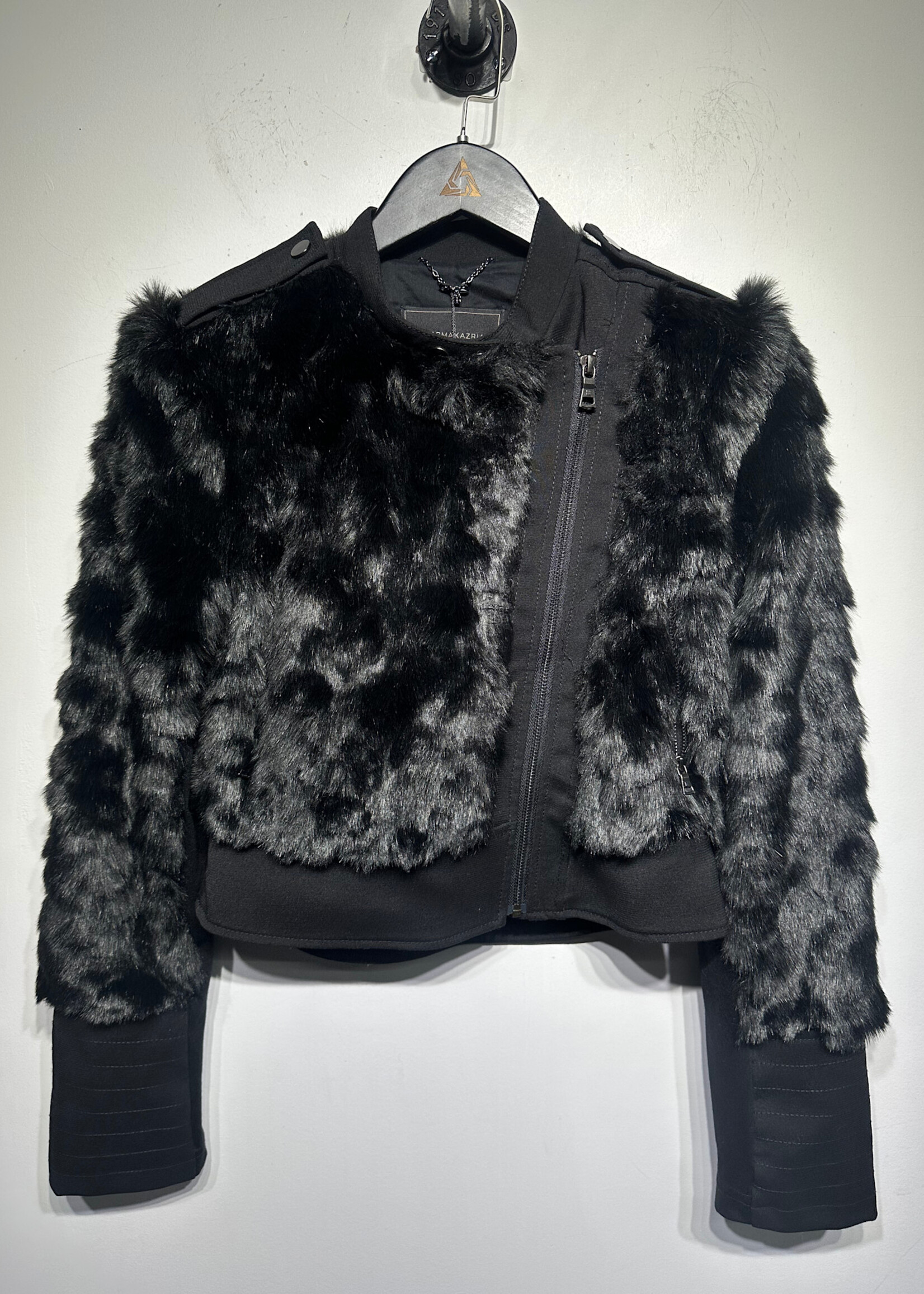 BCBG Black Faux Fur Trim Jacket Fem XS