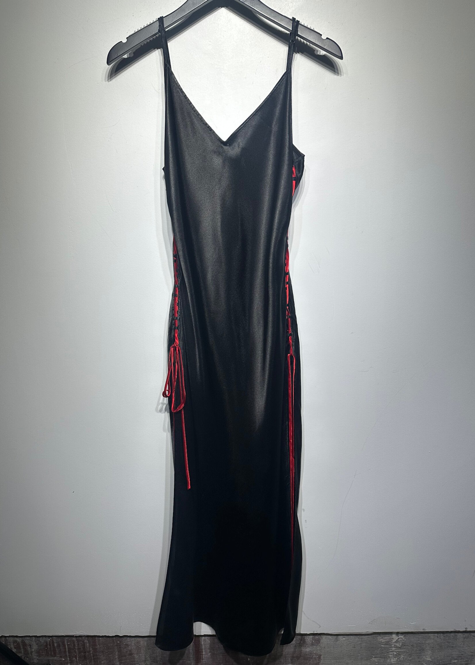 Victoria's Secret Black Red Lace Up Maxi Dress L