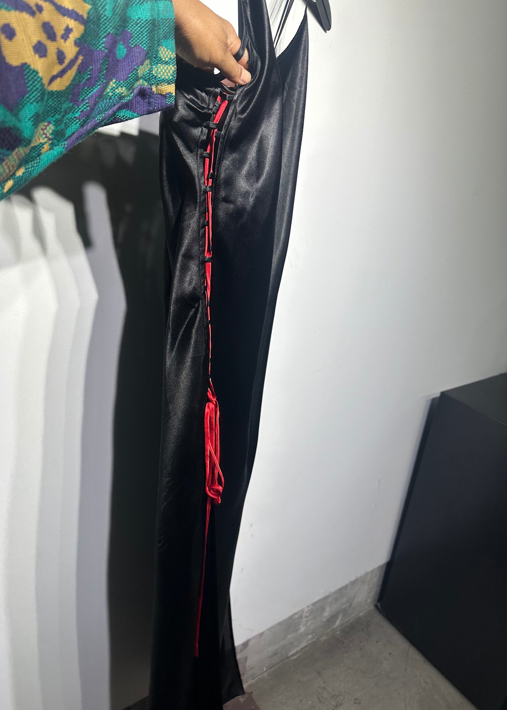 Victoria's Secret Black Red Lace Up Maxi Dress L