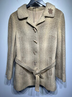 Vintage Beige Tonal Wool Overcoat Fem M