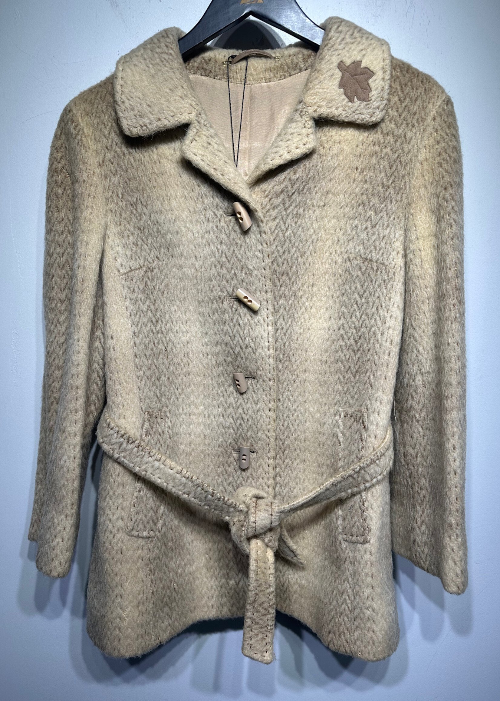 Vintage Beige Tonal Wool Overcoat Fem M