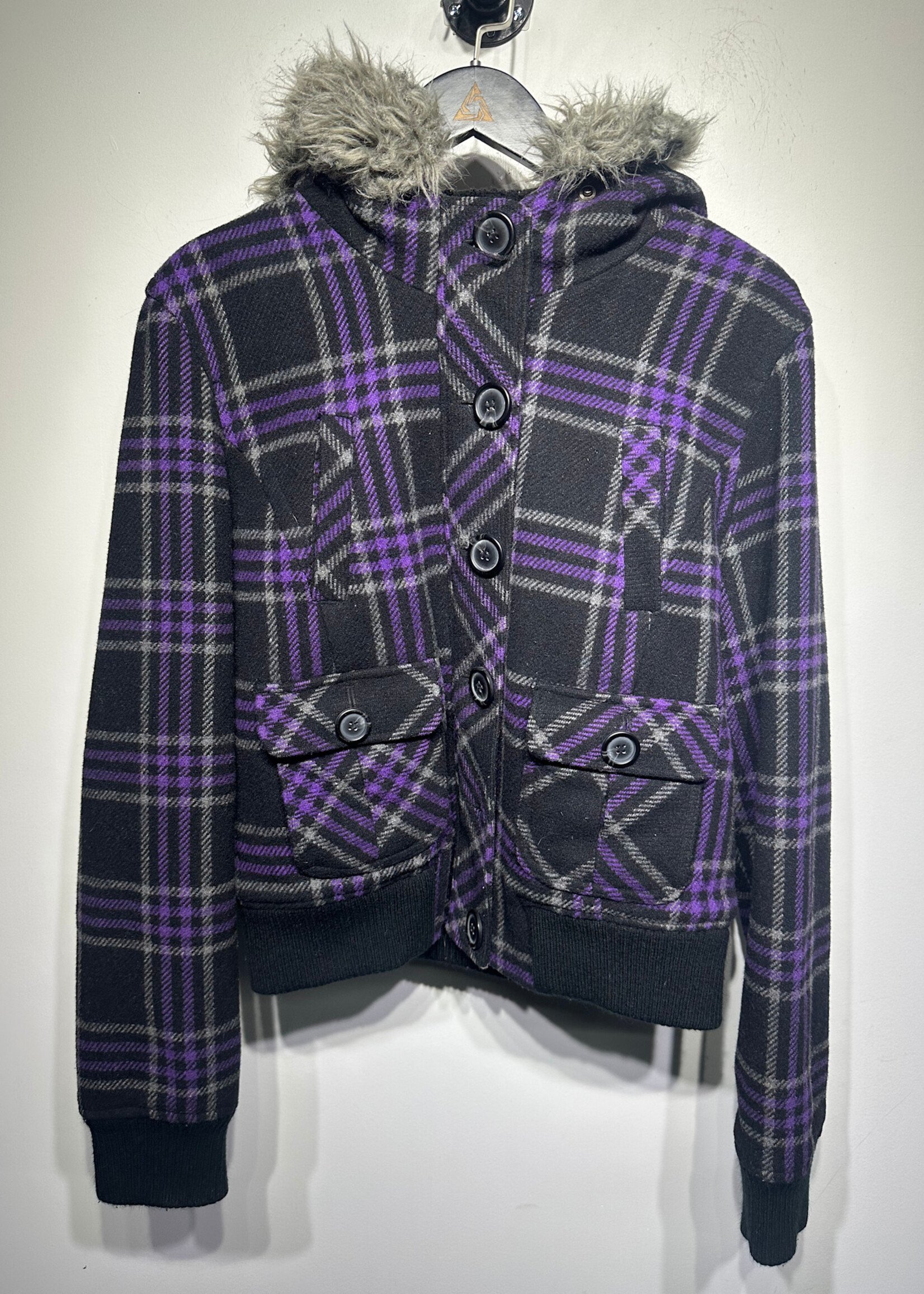 Aeropostale Y2K Purple Plaid Hoodie Fem XL