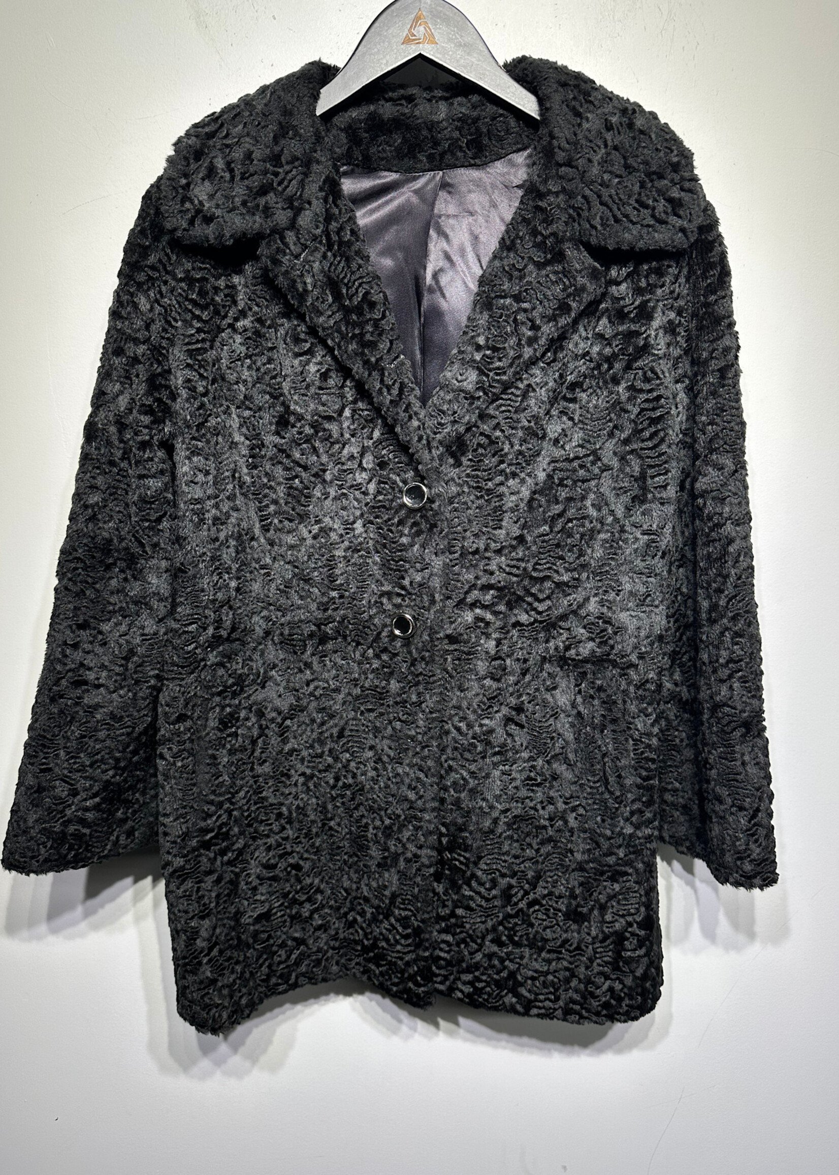 Item House Vintage Black Textured Overcoat Fem L