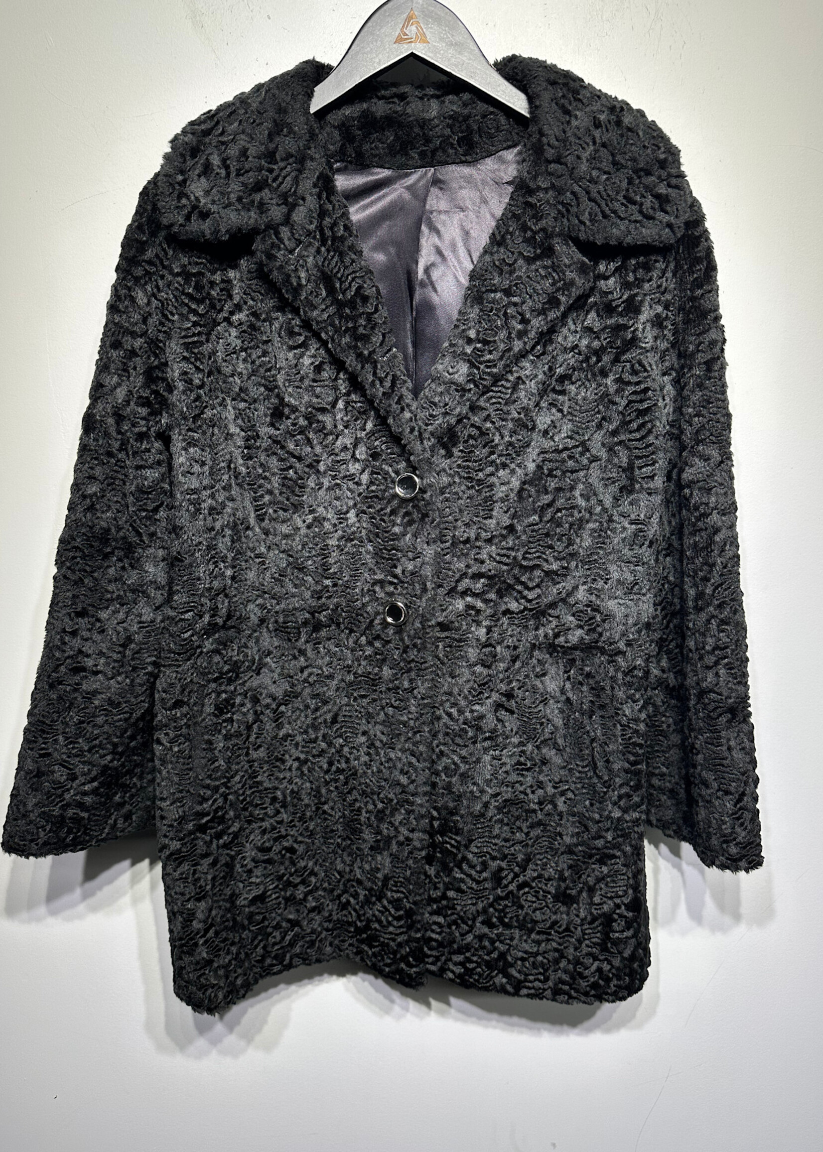 Item House Vintage Black Textured Overcoat Fem L