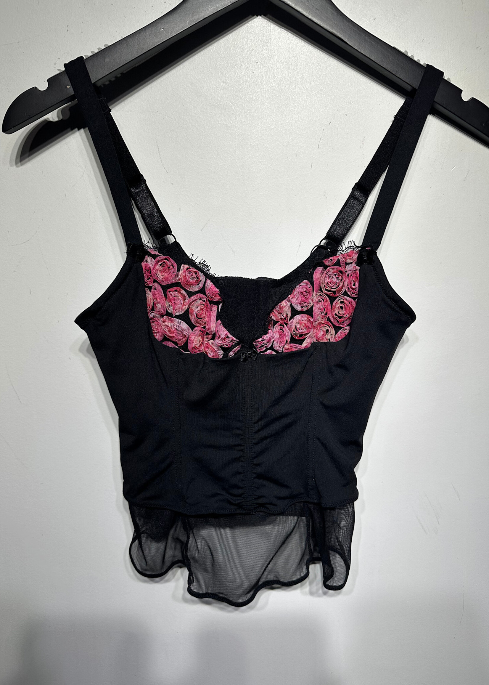 Jezebel Black Rose Print Corset Top 34B/S