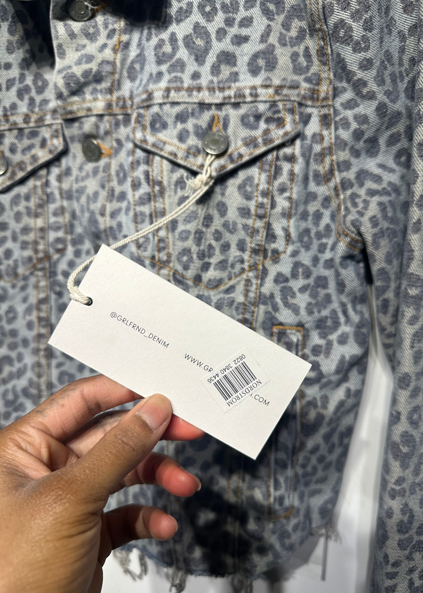 NWT GRLFRND DENIM BLUE CHEETAH JACKET S